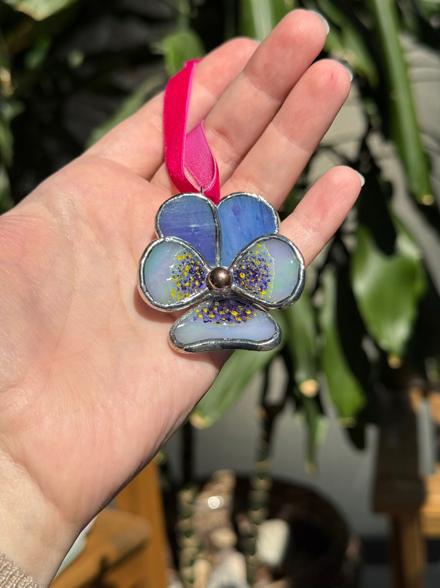" .  CHOOSE COLOR Decorative ORNAMENT Stained glass Pansy flower, Christmas decoration, Suncatcher