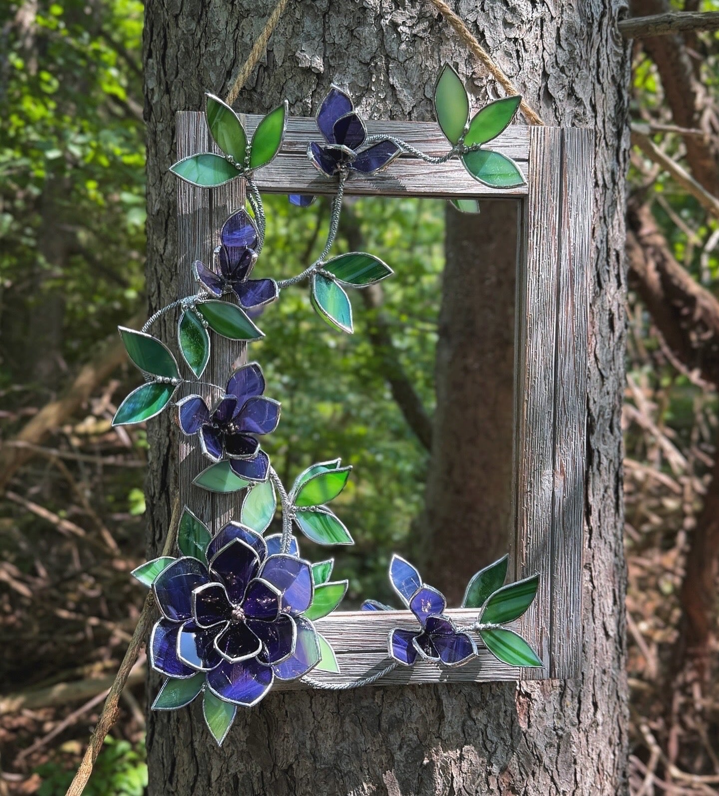 " . Amethyst translucent Magnolia Flower Mirror, Stained glass Wedding Wall Decor Christmas gift, Suncatcher