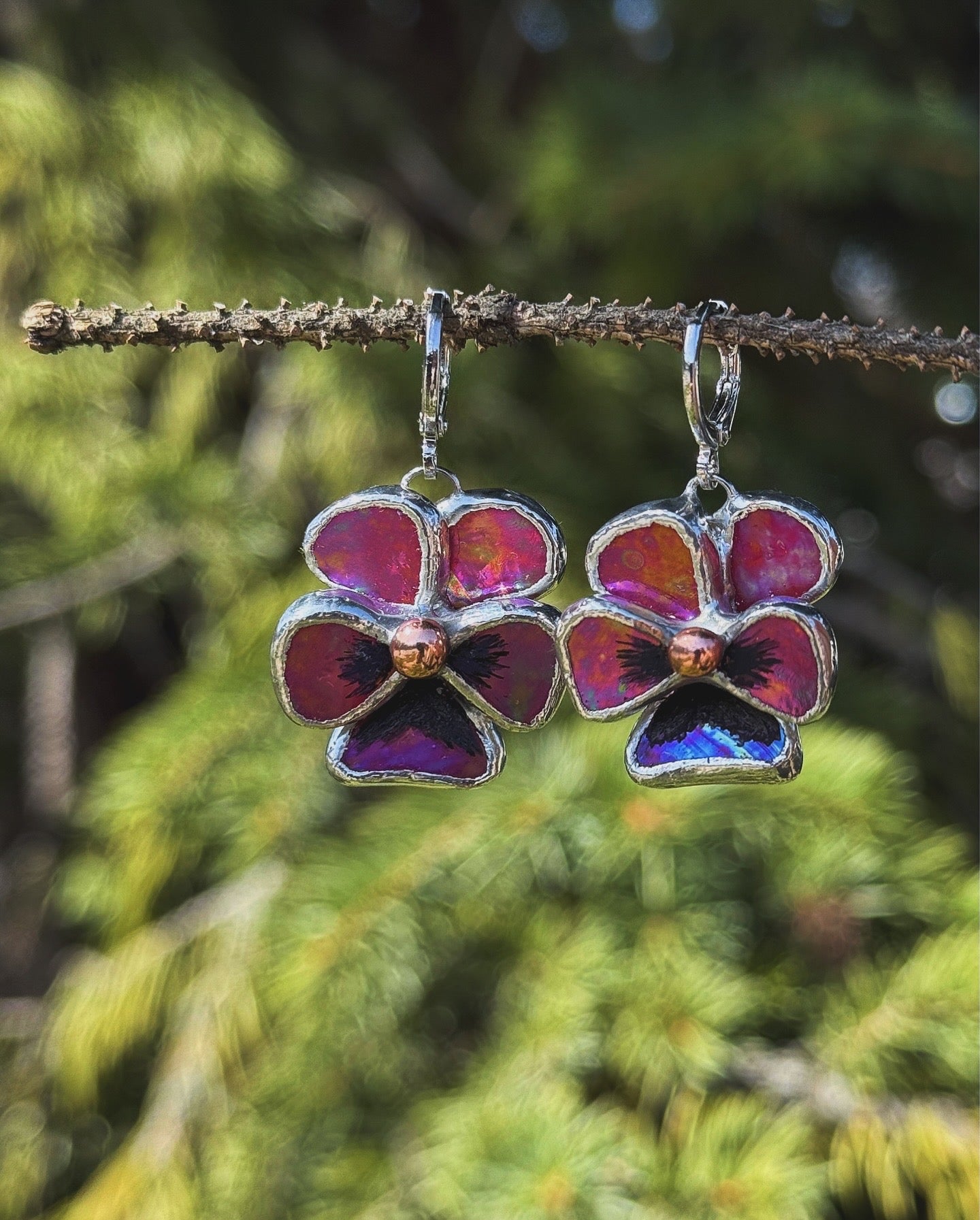 " . CHOOSE COLOR “EARRINGS Pansy flower” Stained glass tropical flower 3D, art jewelry