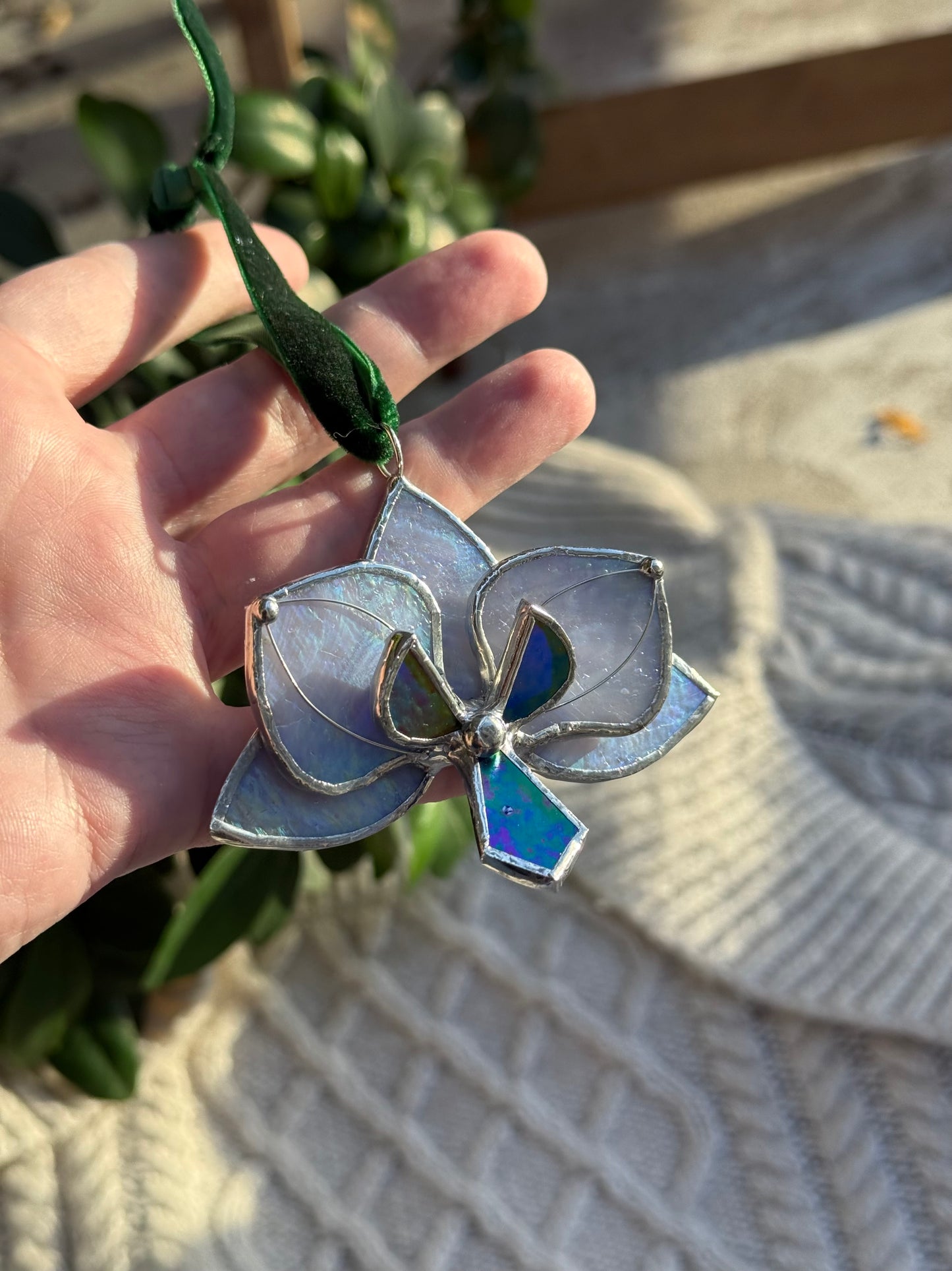 " . Orchid flower Lavender irid, Stained glass Decorative ORNAMENT, Christmas decoration, Suncatcher
