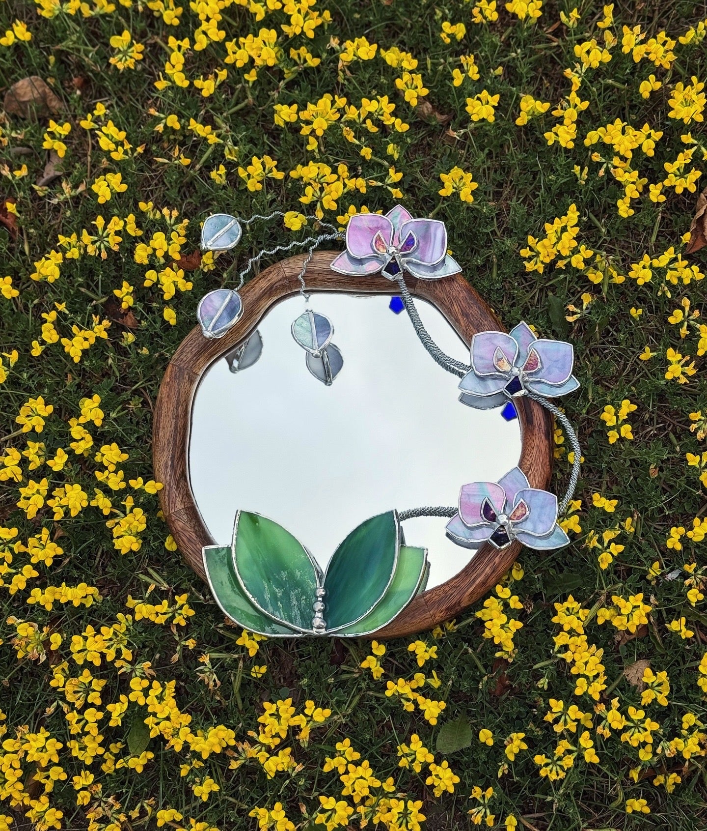 " . Amethyst & Lilac luminescent Orchid Mirror”, Stained glass flower Wall decor, Suncatcher, Home wedding Decor, Christmas gift available new