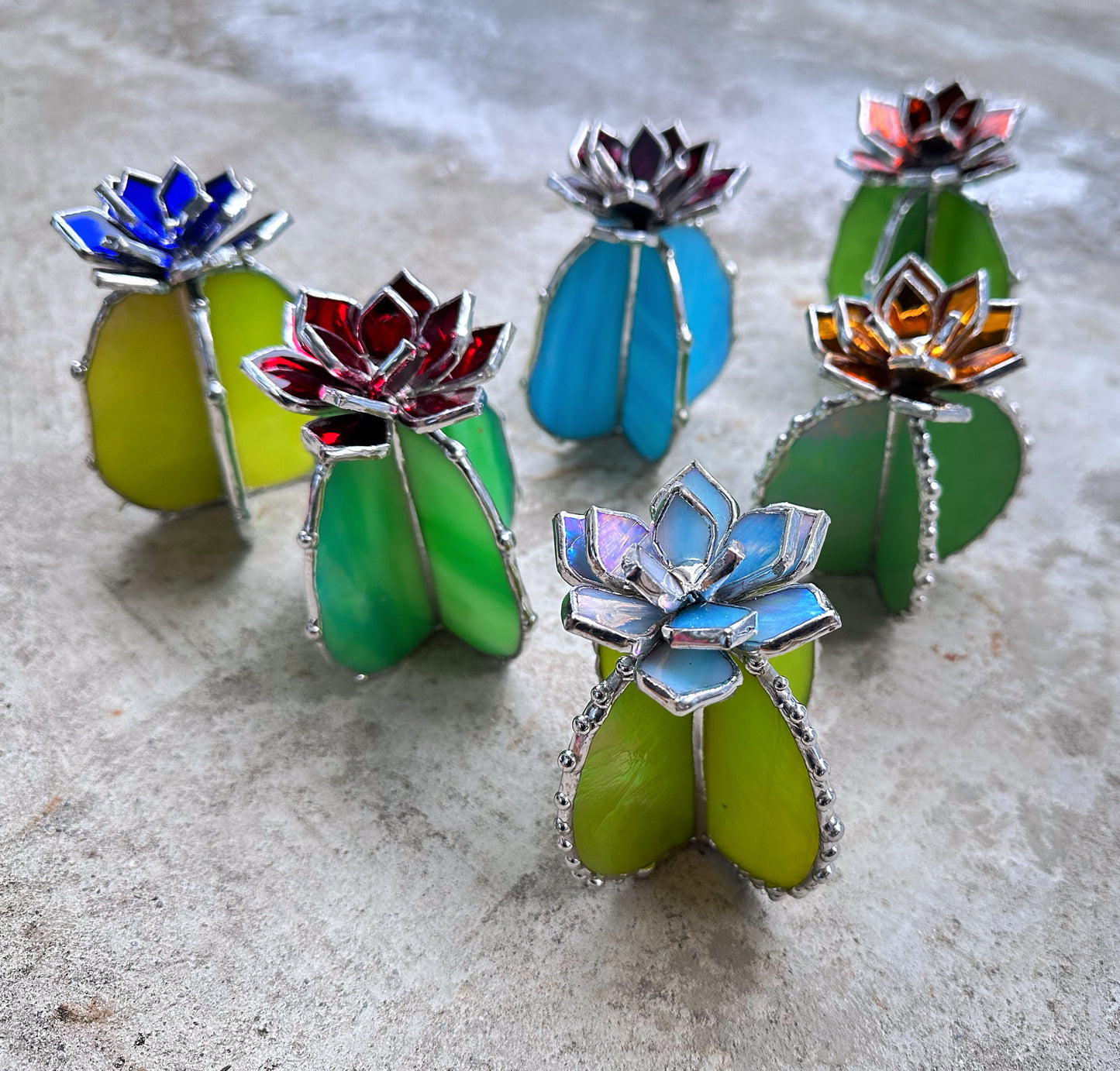 "Cactus XL SELECT FLOWER and BASE", Stained glass, Succulent 3D Cacti house plant for flower pot Sun catcher glass art wedding