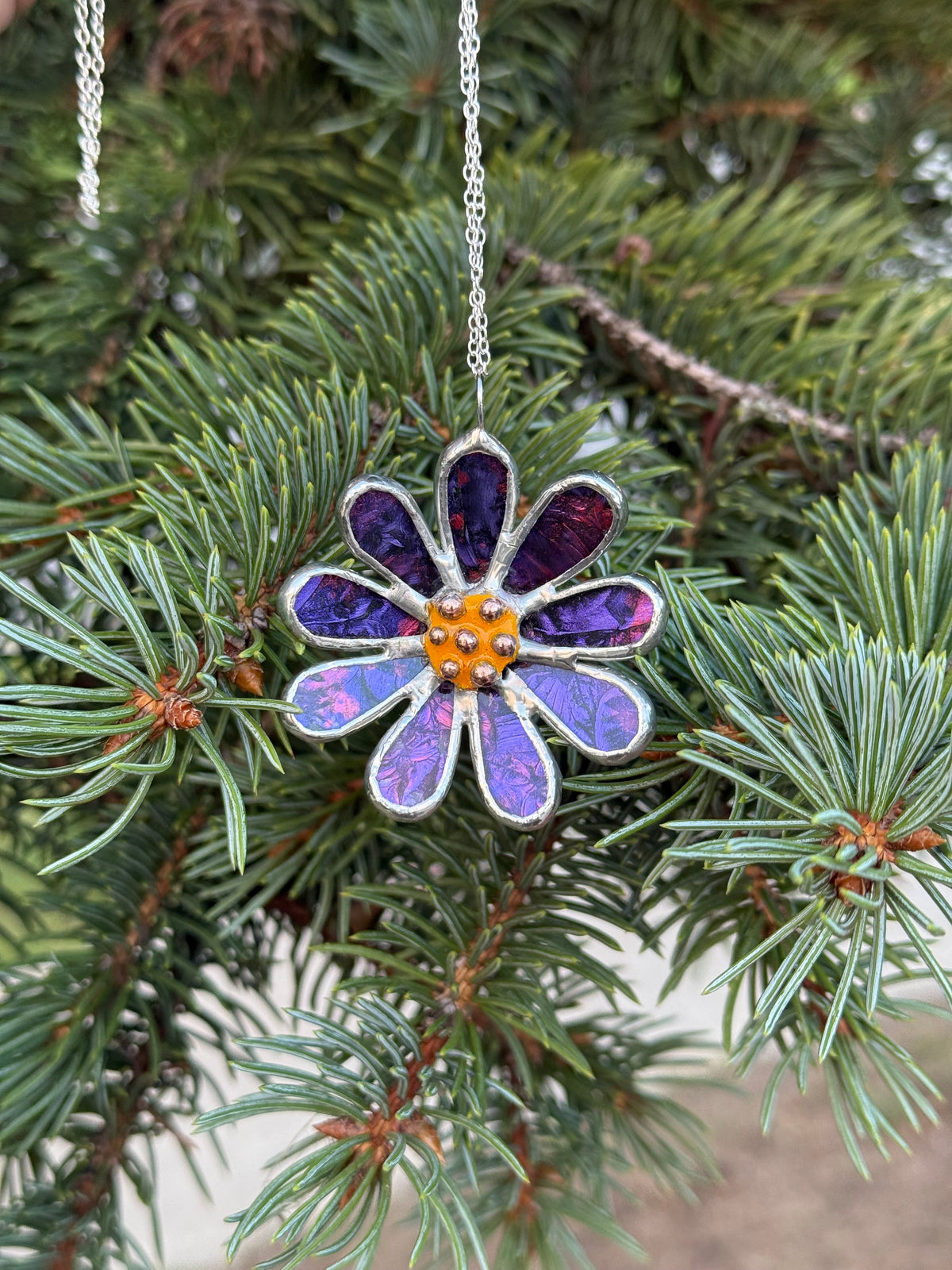 CHOOSE COLOR Daisy Stained Glass Ornament Handmade Floral Christmas Suncatcher