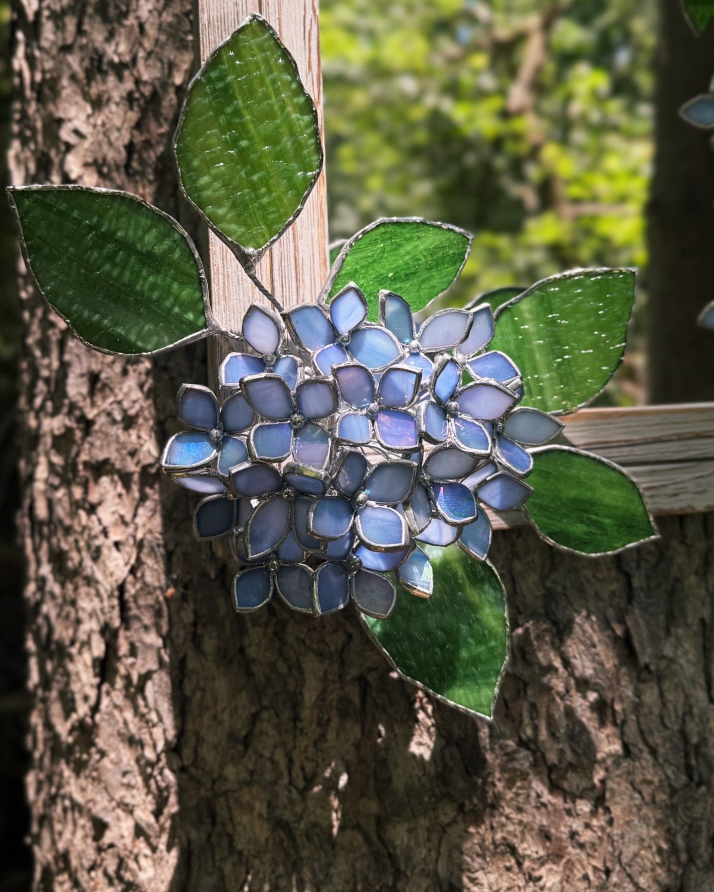 " . Amethyst Blue lavender iridescent Hydrangea Flower Mirror, Stained glass Wedding Wall Decor, Christmas gift, Suncatcher