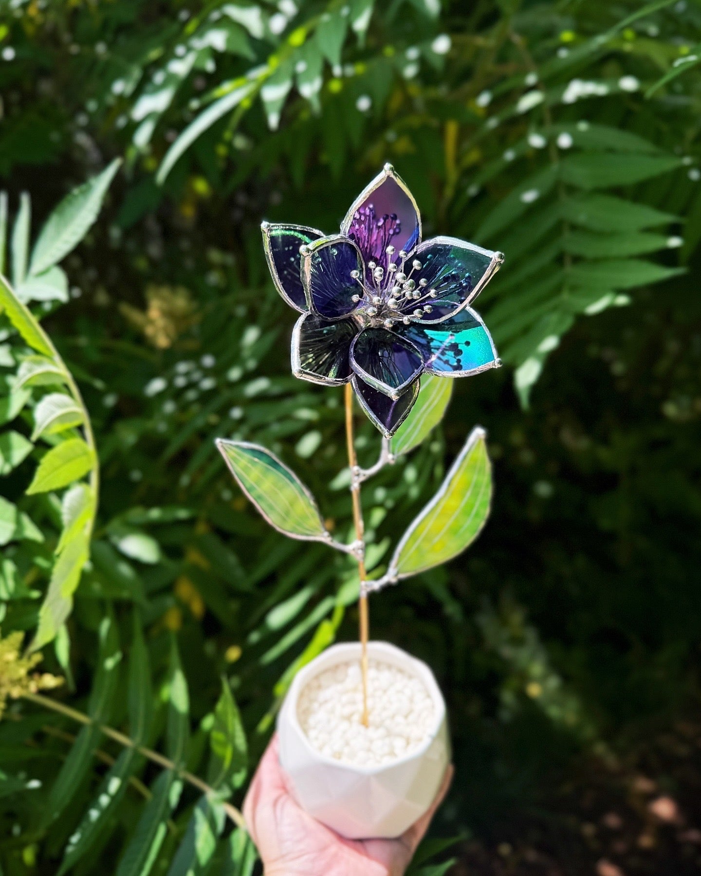 " . Amethyst Ranunculus" Stained glass tropical flower Suncatcher 3D, Table plant cactus Home wedding decor, Christmas gift