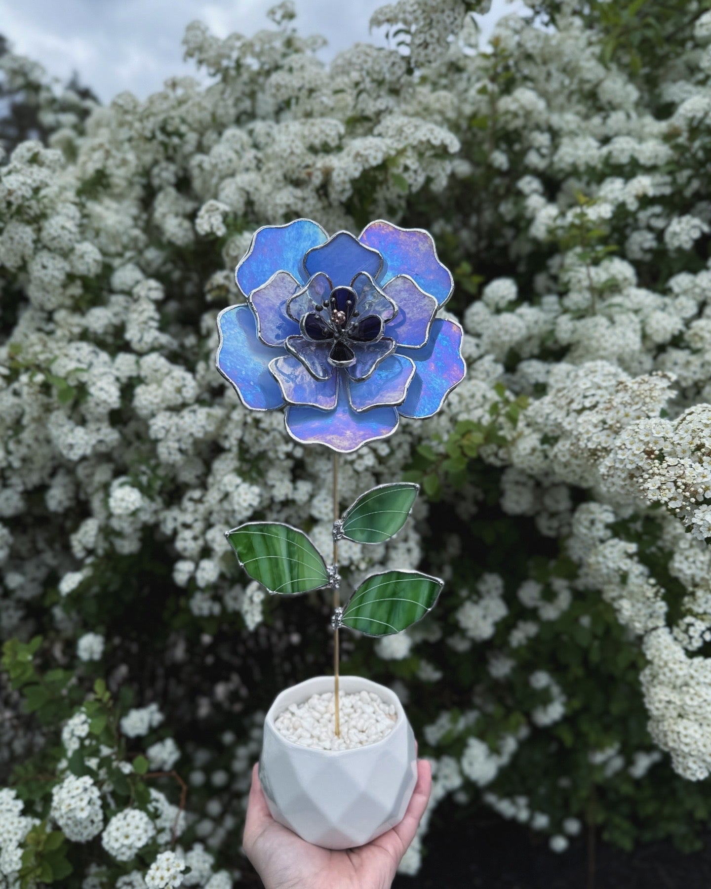 " . Blue lavender Peony Iridescent" Stained glass tropical flower 3D, Sun catcher, Table plant, Garden stake, wedding decor, Christmas gift, available new