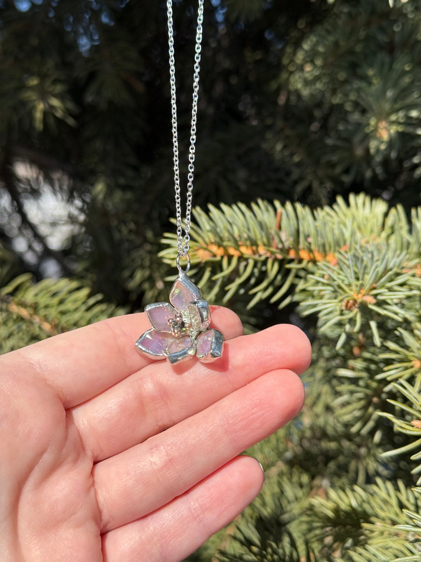 " . Magnolia flower White pearl iridescent Necklace ” Stained glass tropical flower 3D, art jewelry