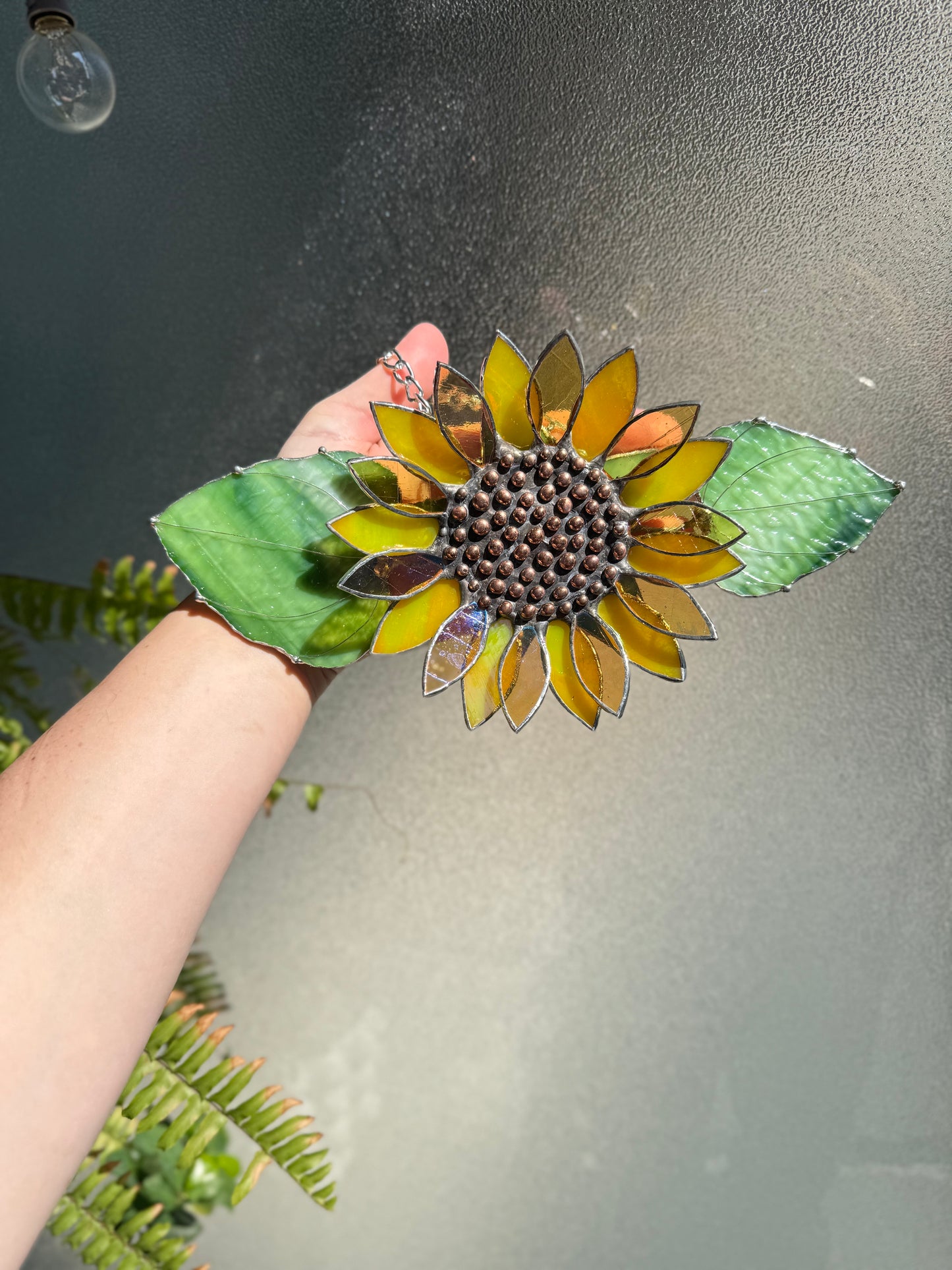 .Bright Yellow Sunflower Stained Glass Sun catcher, Wall Art Decor ready