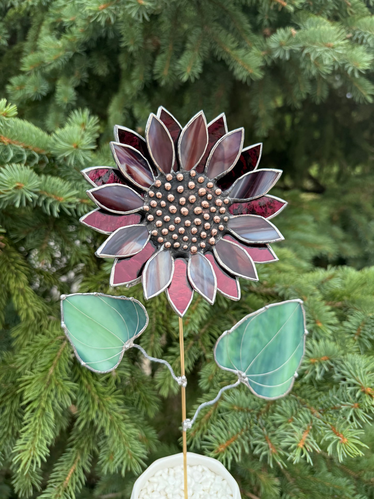 " . Sunflower Marble grey & purple silver oat", stained glass tropical flower 3D, Sun catcher, Table plant decor, Garden stake, Outdoor and gardening, wedding Christmas gift