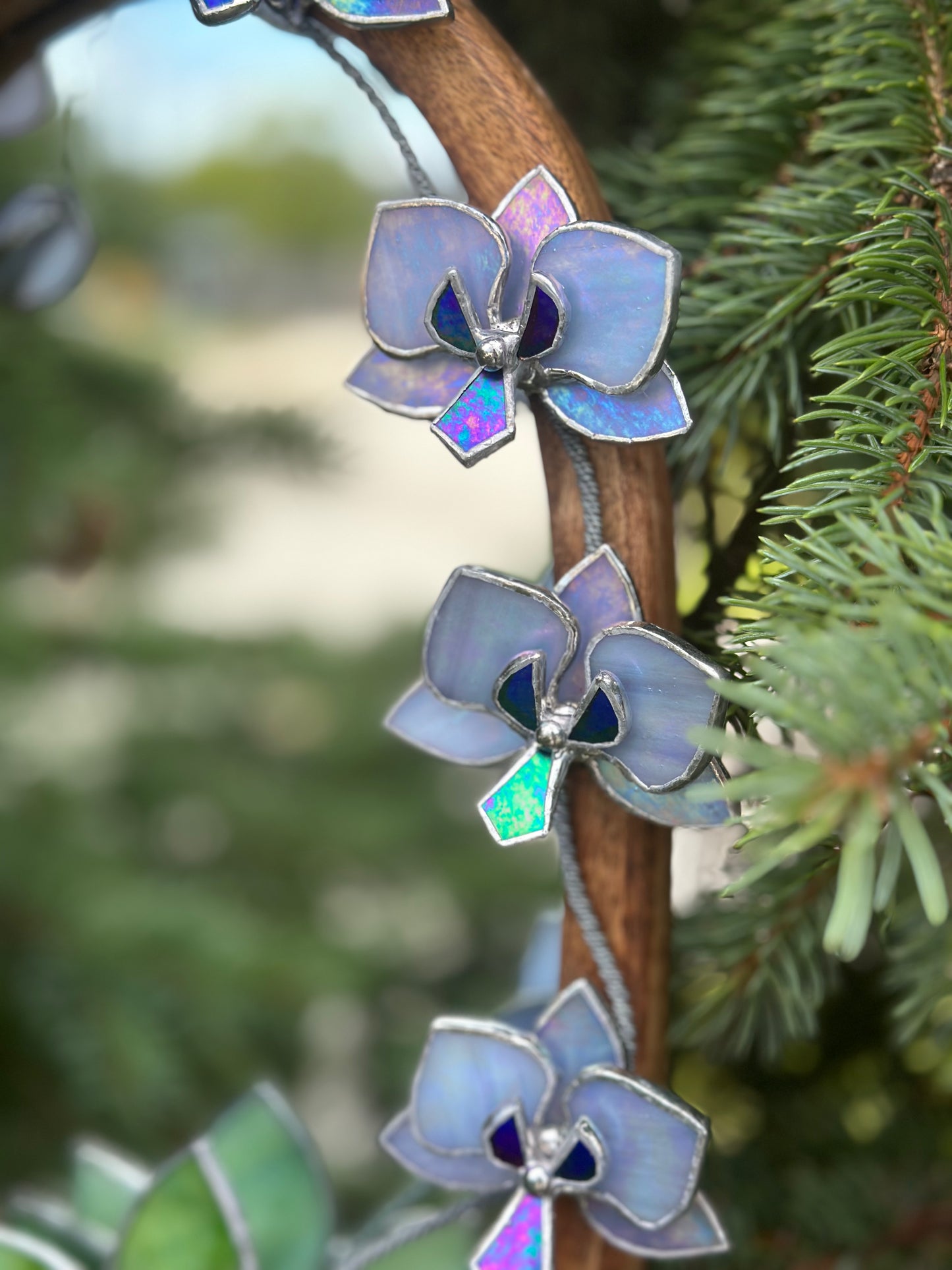" .Lavender iridescent Orchid Mirror”, Stained glass flower Wall decor, Suncatcher, Home wedding Decor, Christmas gift