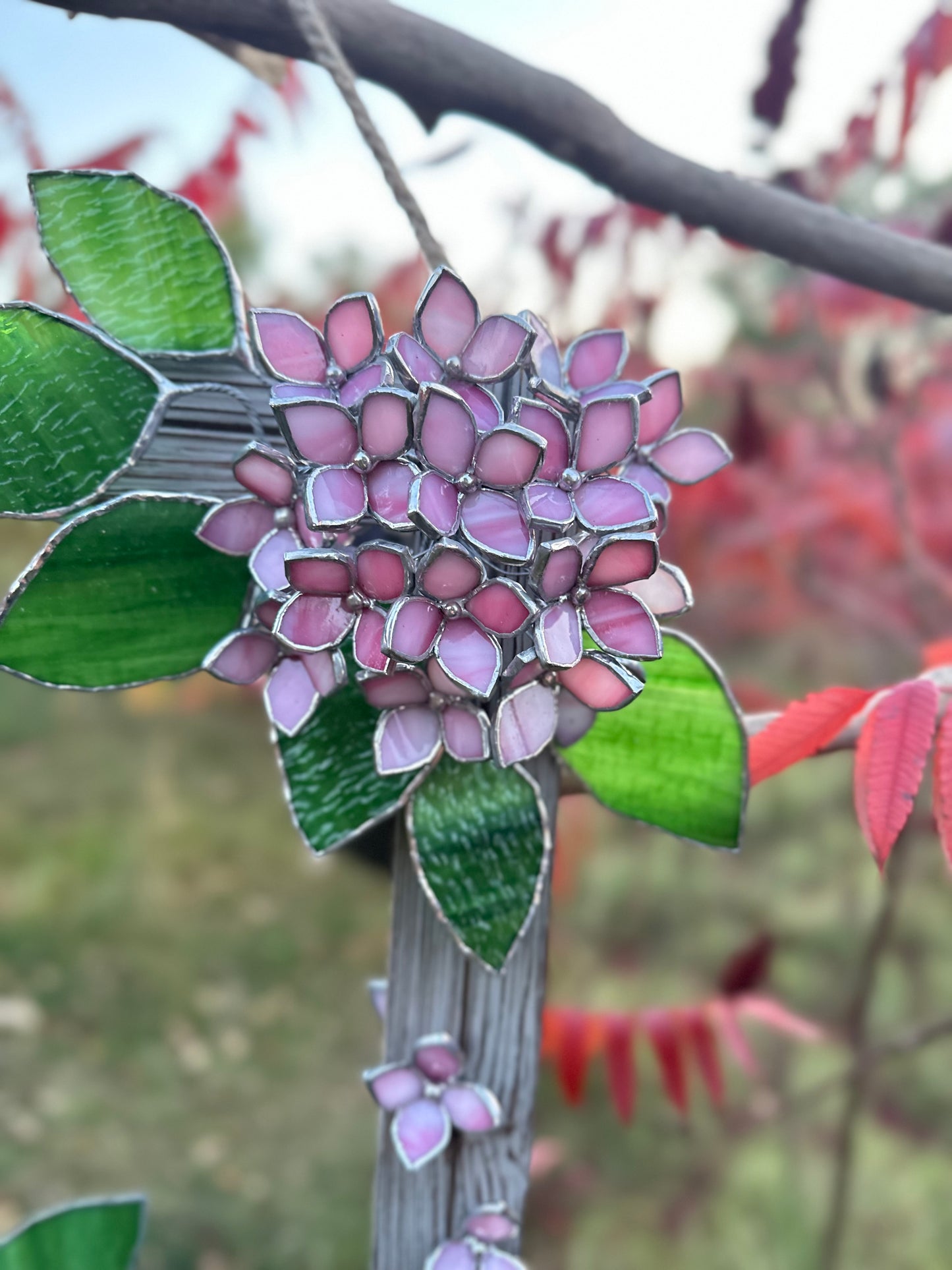 " . Pink Hydrangea Flower Mirror , Stained glass Wedding Wall Decor, Christmas gift, Suncatcher, available