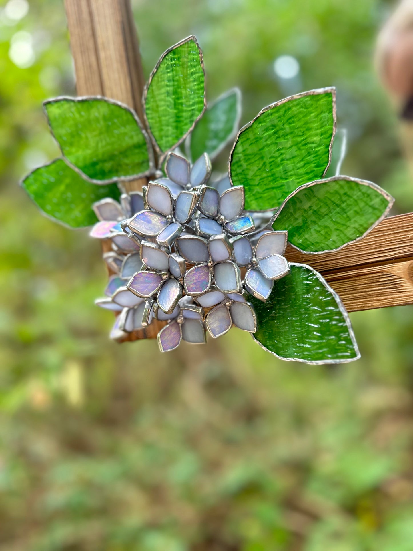 " . Lavender light blue iridescent Hydrangea Flower Mirror, Stained glass Wedding Wall Decor, Christmas gift, Suncatcher