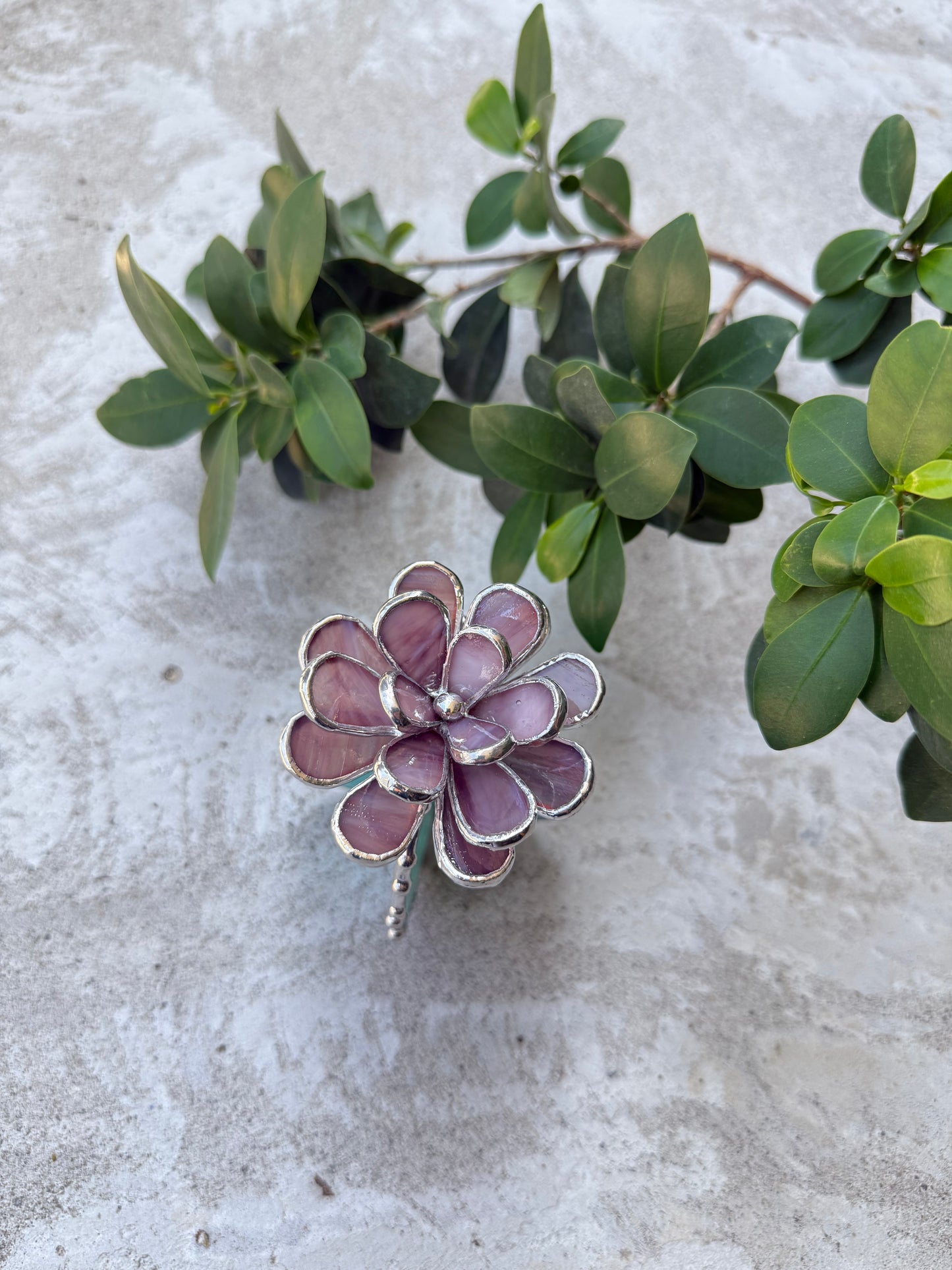"Cactus XL Purple Turquoise Iridescent", Stained glass Succulent 3D, Cacti, house plant for flower pot, Sun catcher, glass art