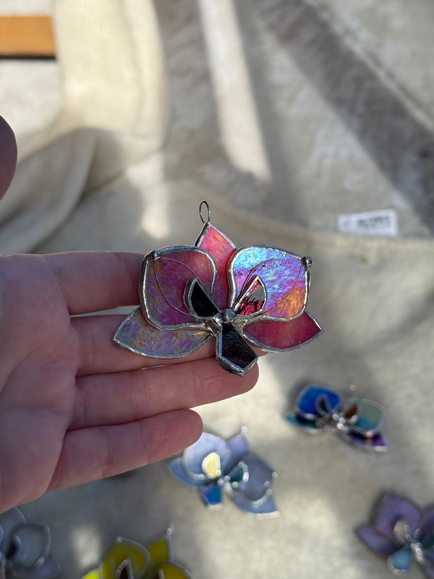 " . Orchid flower Berry Red irid, Stained glass Decorative ORNAMENT, Christmas decoration, Suncatcher