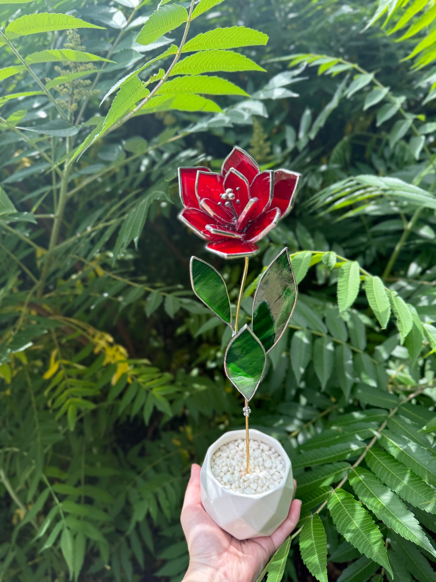 " . Ruby Red Tulip" Stained glass tropical flower Suncatcher 3D, Table plant cactus Home wedding decor, Christmas gift