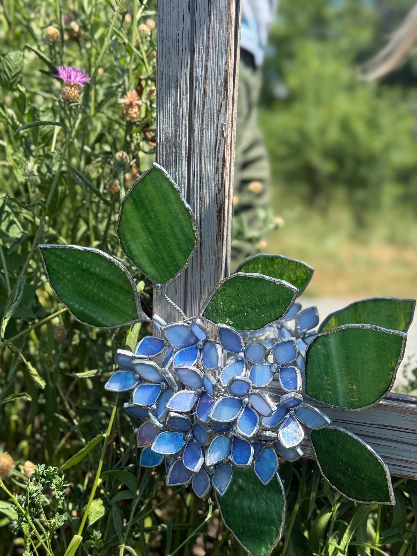 " . Amethyst Blue lavender iridescent Hydrangea Flower Mirror, Stained glass Wedding Wall Decor, Christmas gift, Suncatcher