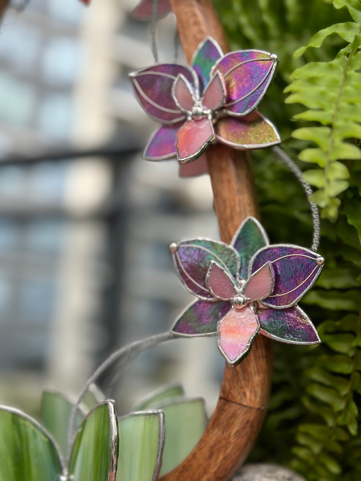 " .Butterfly Mauve iridescent Orchid Mirror”, Stained glass flower Wall decor, Suncatcher, Home wedding Decor, Christmas gift
