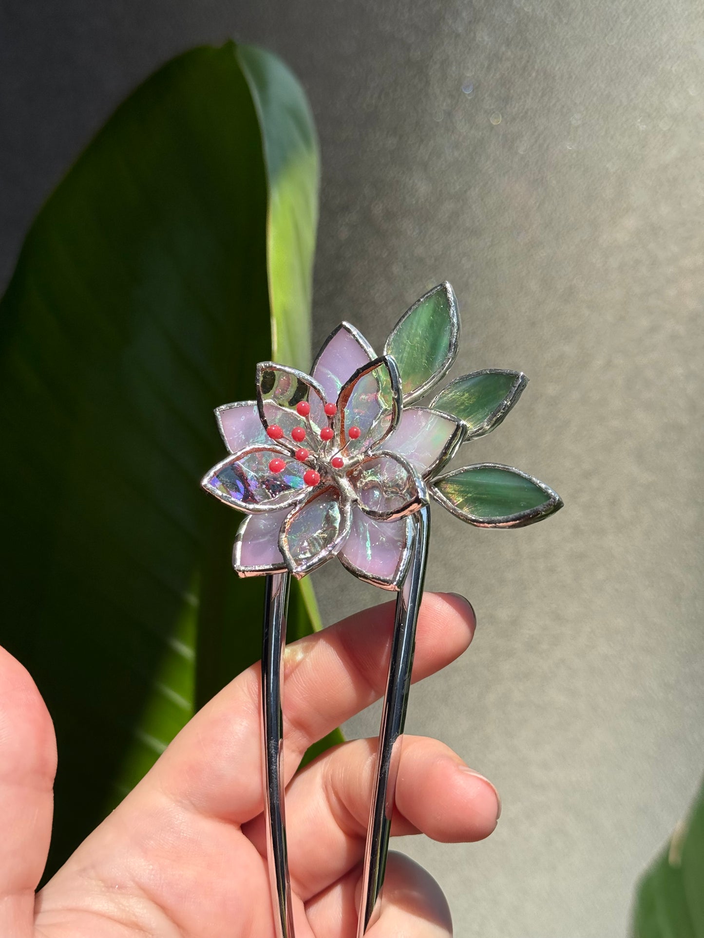 Hair Pin Stained Glass Lotus Flower CHOOSE COLOR Handmade Accessories