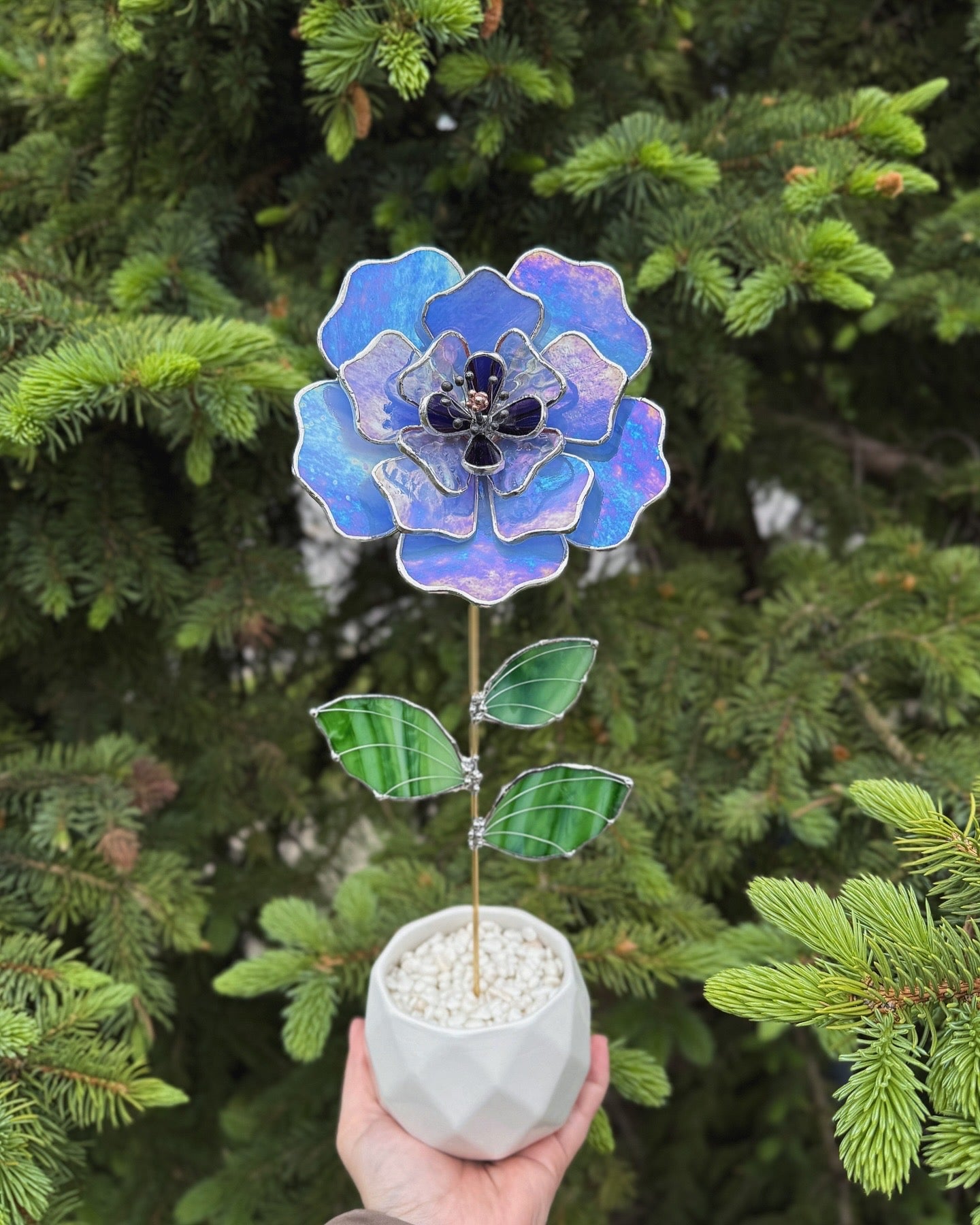 " . Blue lavender Peony Iridescent" Stained glass tropical flower 3D, Sun catcher, Table plant, Garden stake, wedding decor, Christmas gift, available new