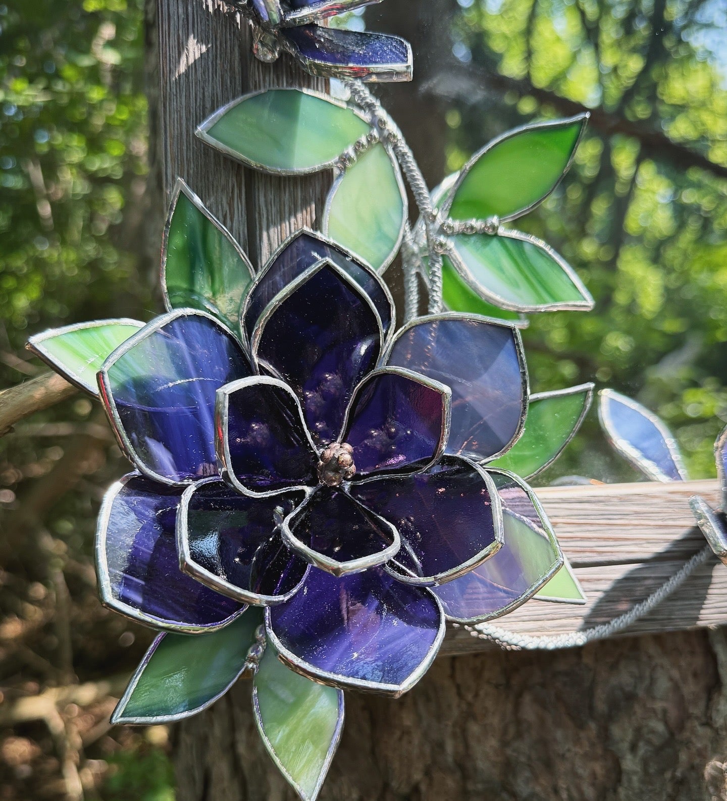 " . Amethyst translucent Magnolia Flower Mirror, Stained glass Wedding Wall Decor Christmas gift, Suncatcher