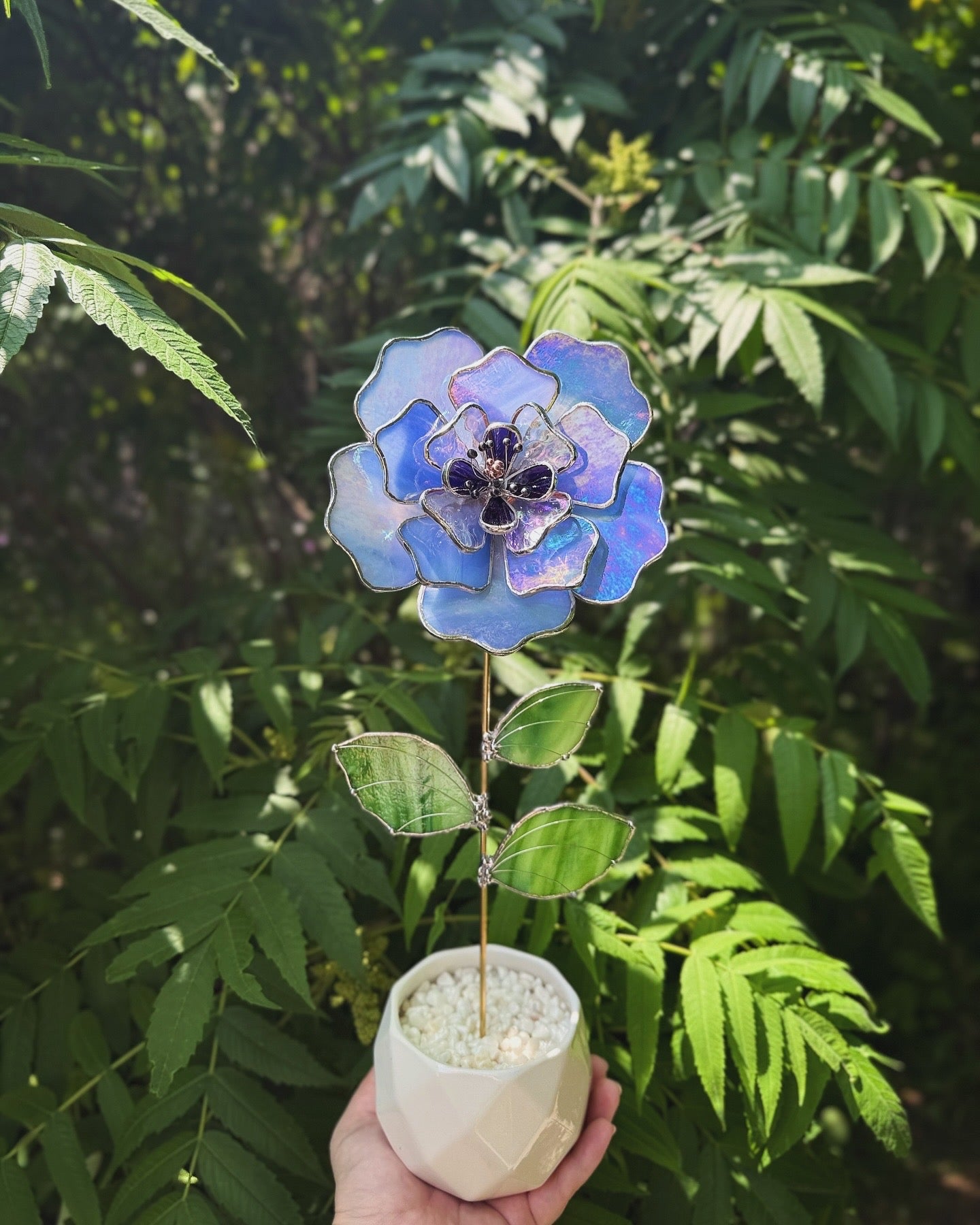 " . Blue lavender Peony Iridescent" Stained glass tropical flower 3D, Sun catcher, Table plant, Garden stake, wedding decor, Christmas gift, available new