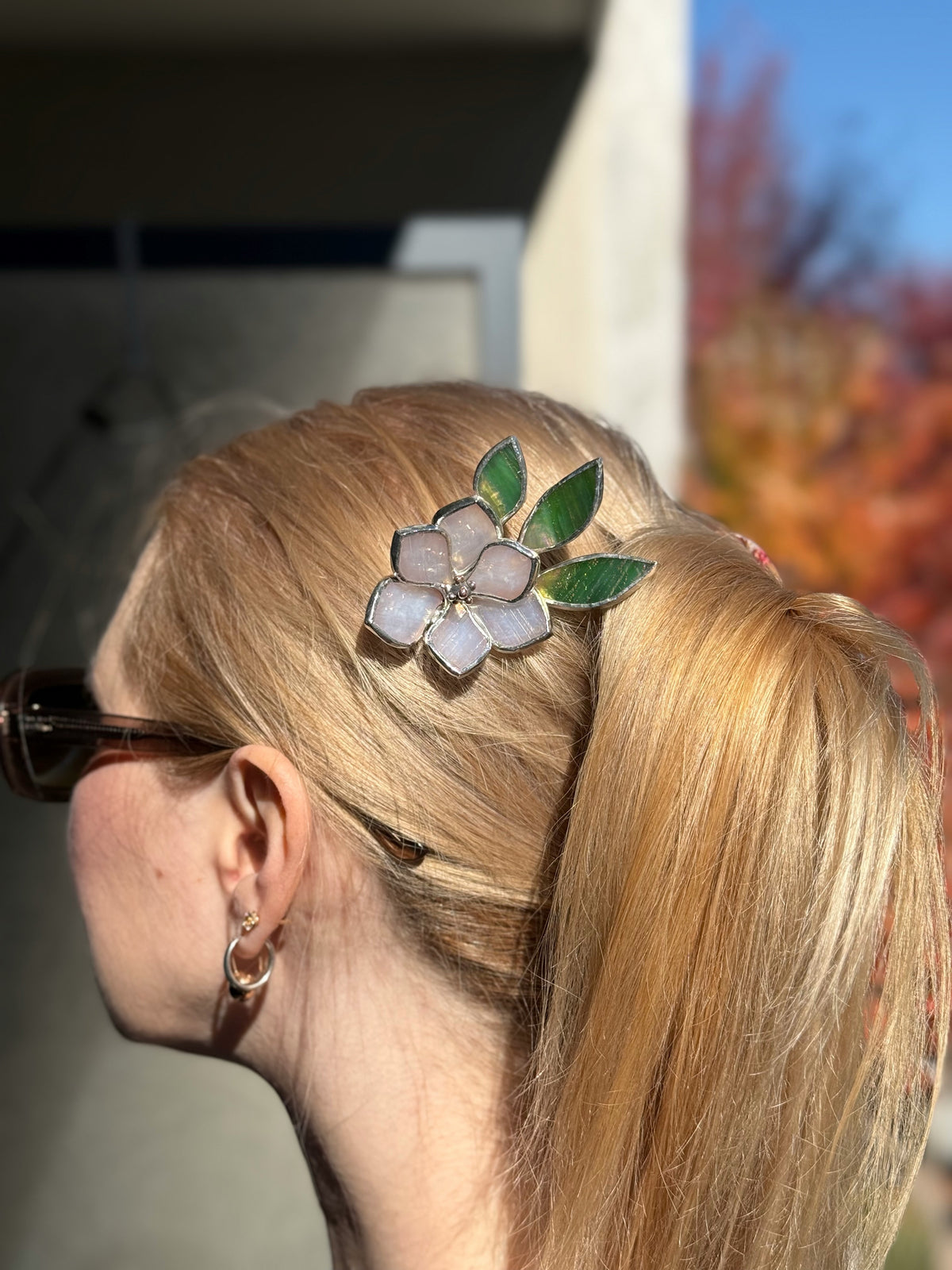 Hair Comb Stained Glass Magnolia Flower CHOOSE COLOR Handmade Floral Accessories