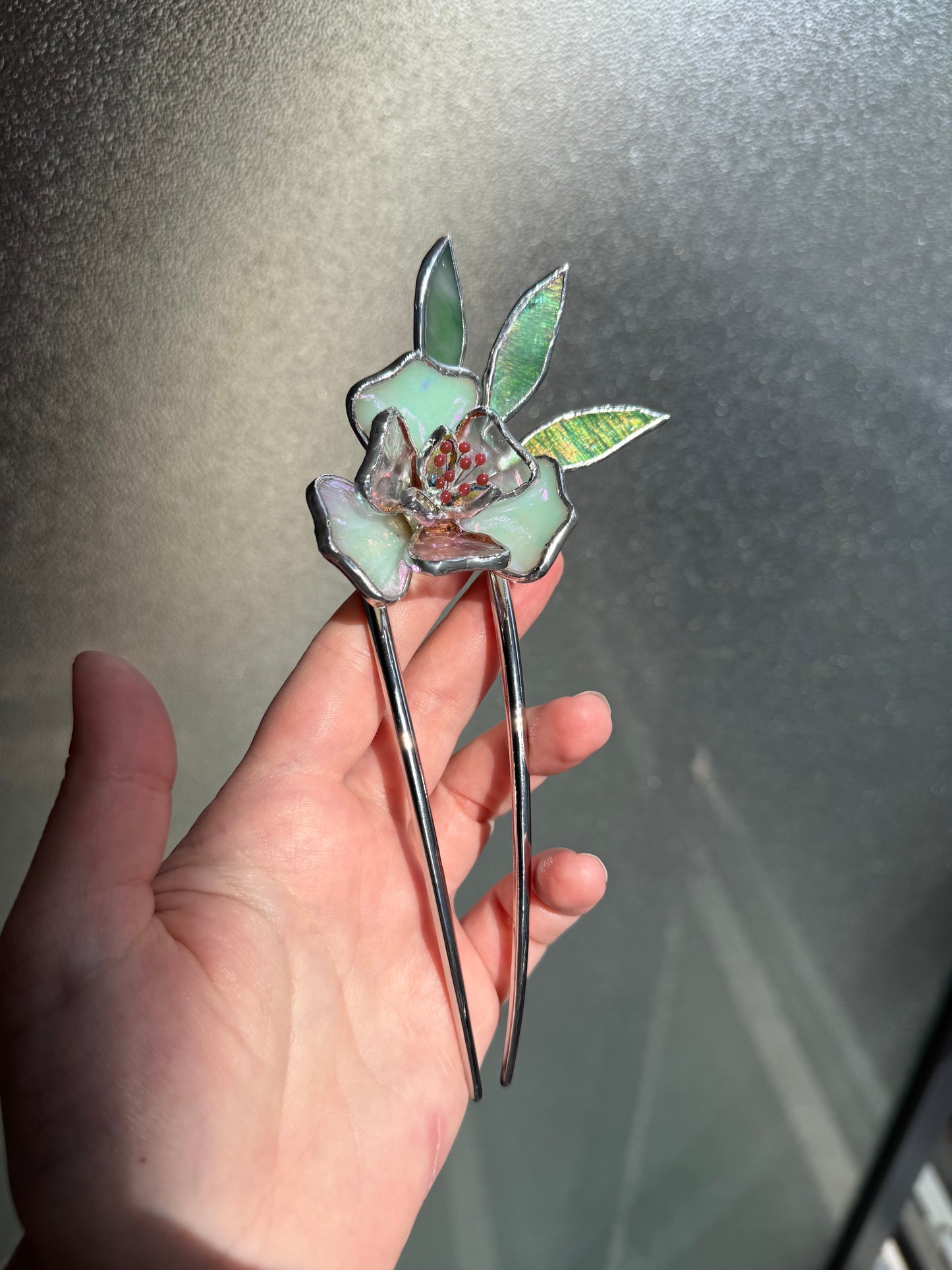 .Hair Pin Stained Glass Peony Flower CHOOSE COLOR Handmade Accessories