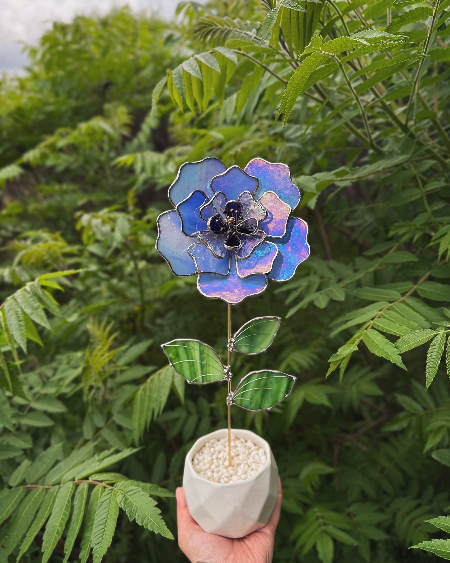 " . Blue lavender Peony Iridescent" Stained glass tropical flower 3D, Sun catcher, Table plant, Garden stake, wedding decor, Christmas gift, available new