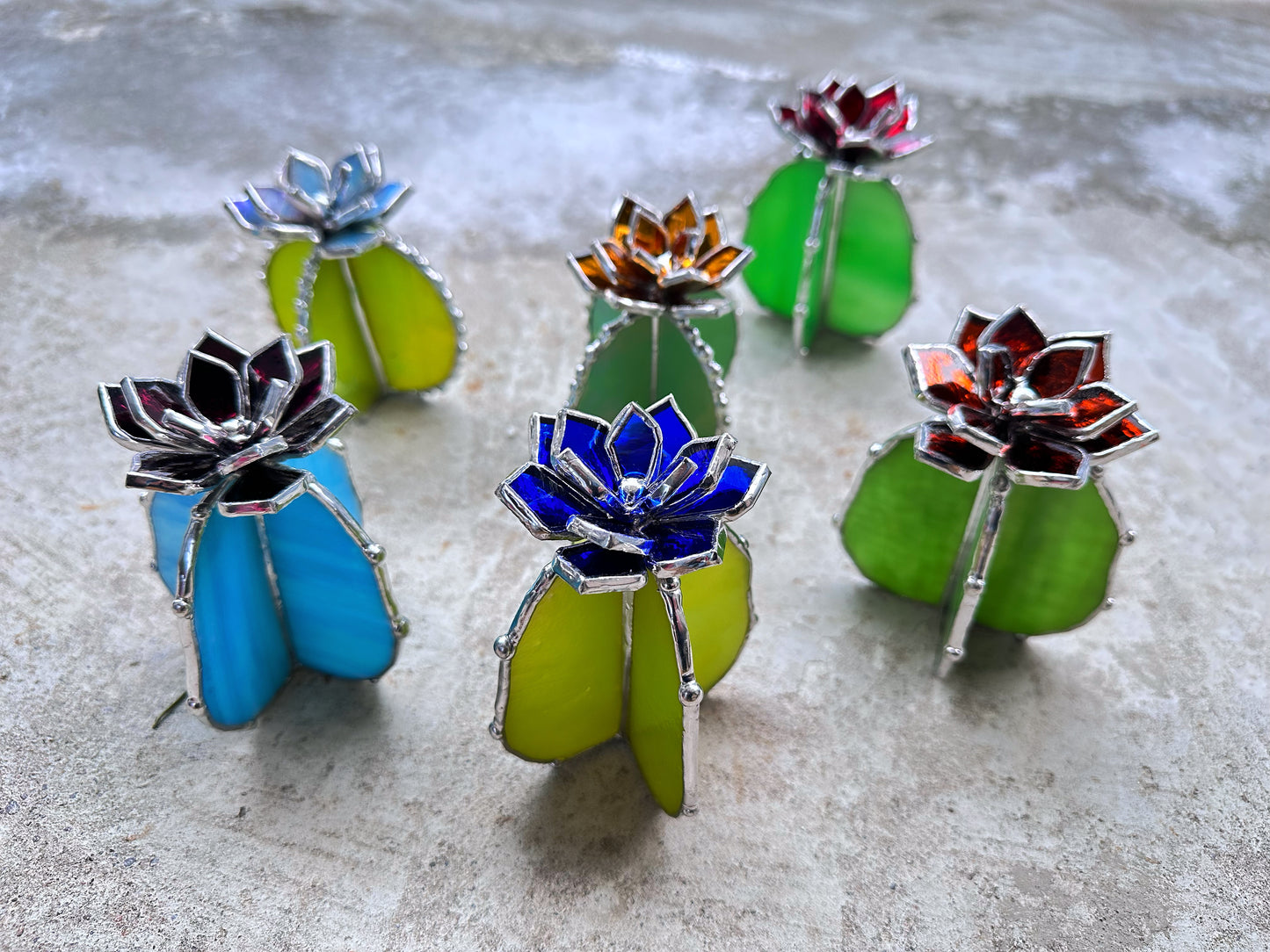 "Cactus XL SELECT FLOWER and BASE", Stained glass, Succulent 3D Cacti house plant for flower pot Sun catcher glass art wedding