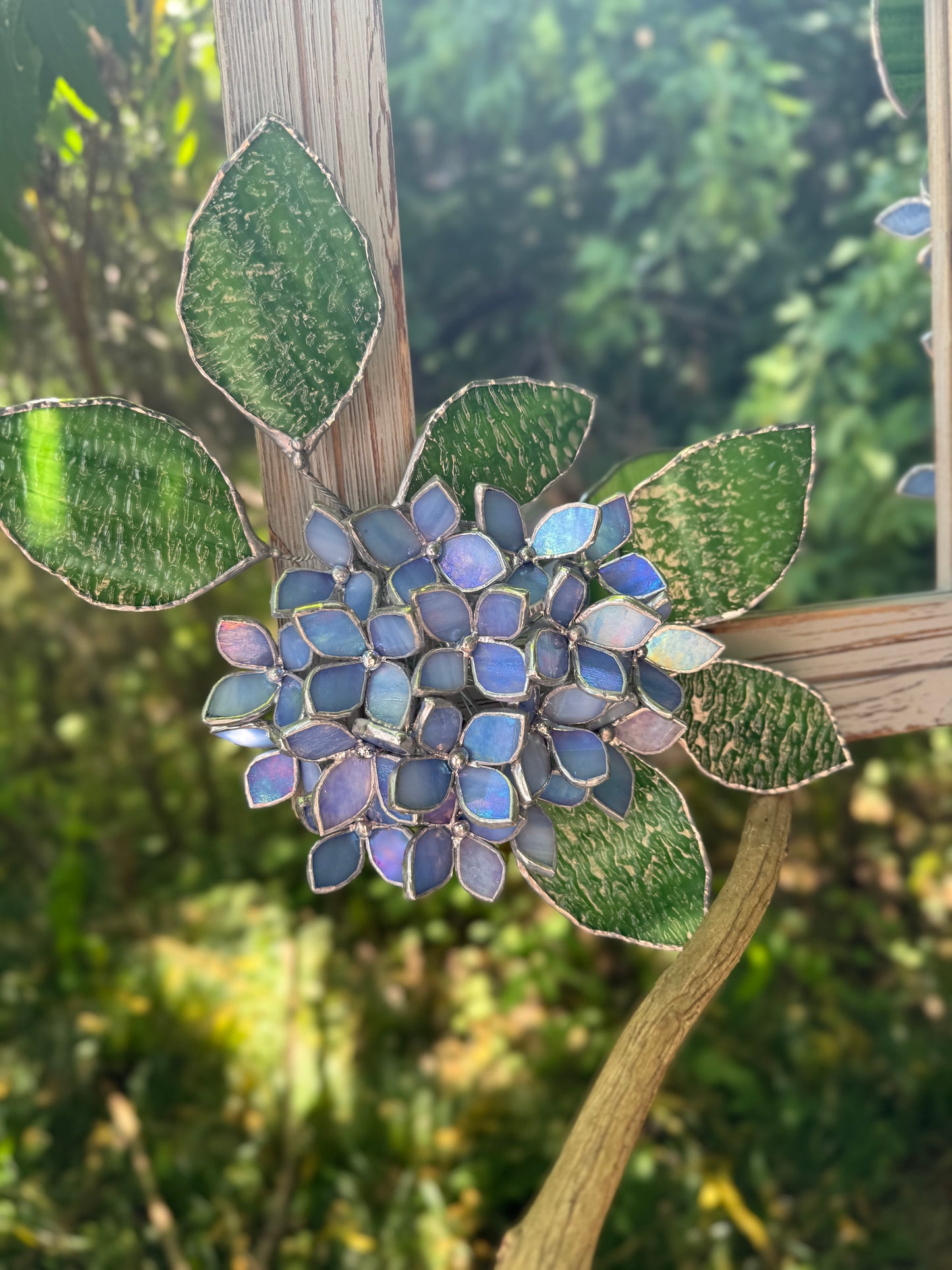 " . Amethyst Blue lavender iridescent Hydrangea Flower Mirror, Stained glass Wedding Wall Decor, Christmas gift, Suncatcher