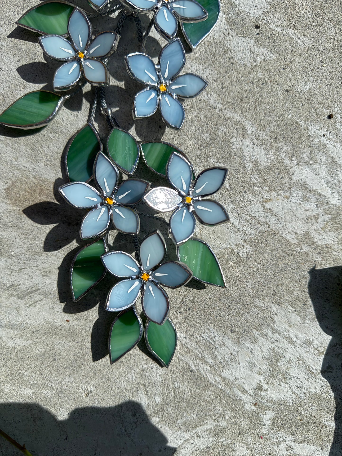 .Forget me Not Flower Branch Stained Glass Wall Decor, Glass Suncatcher Wall Decor ready