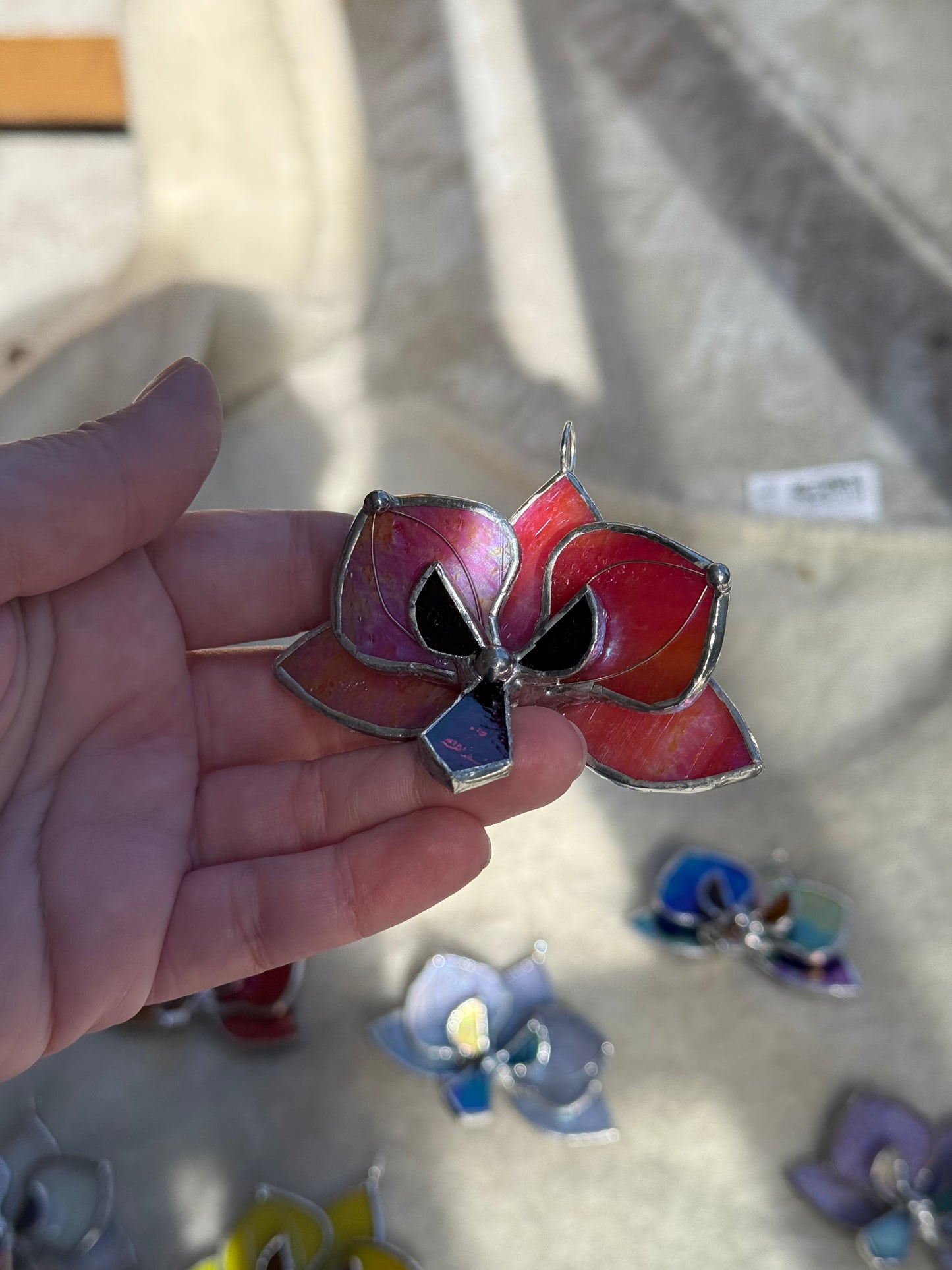 " . Orchid flower Berry Red irid, Stained glass Decorative ORNAMENT, Christmas decoration, Suncatcher