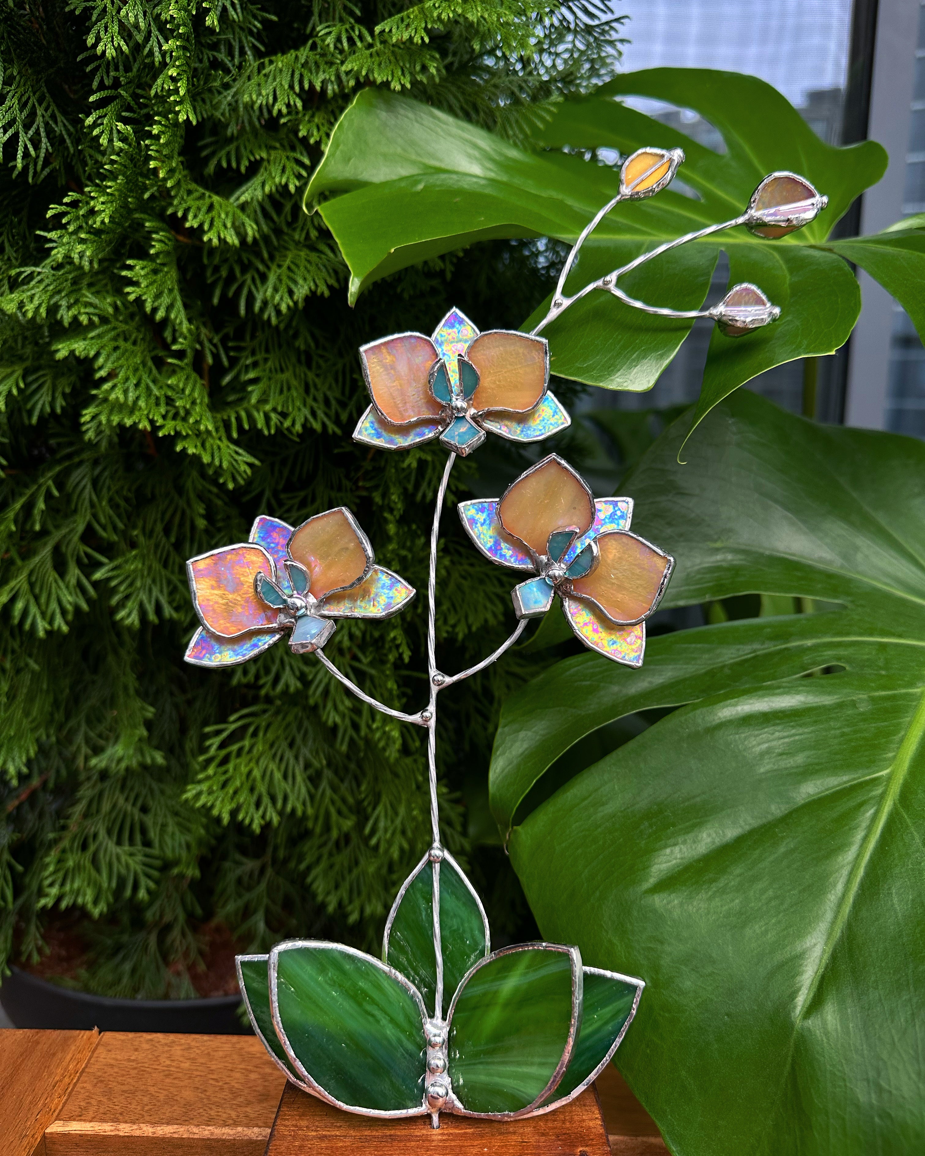 Ametyst Orchid Stained glass tropical flower 3D, Sun catcher, Table –  Aura-Terrariums