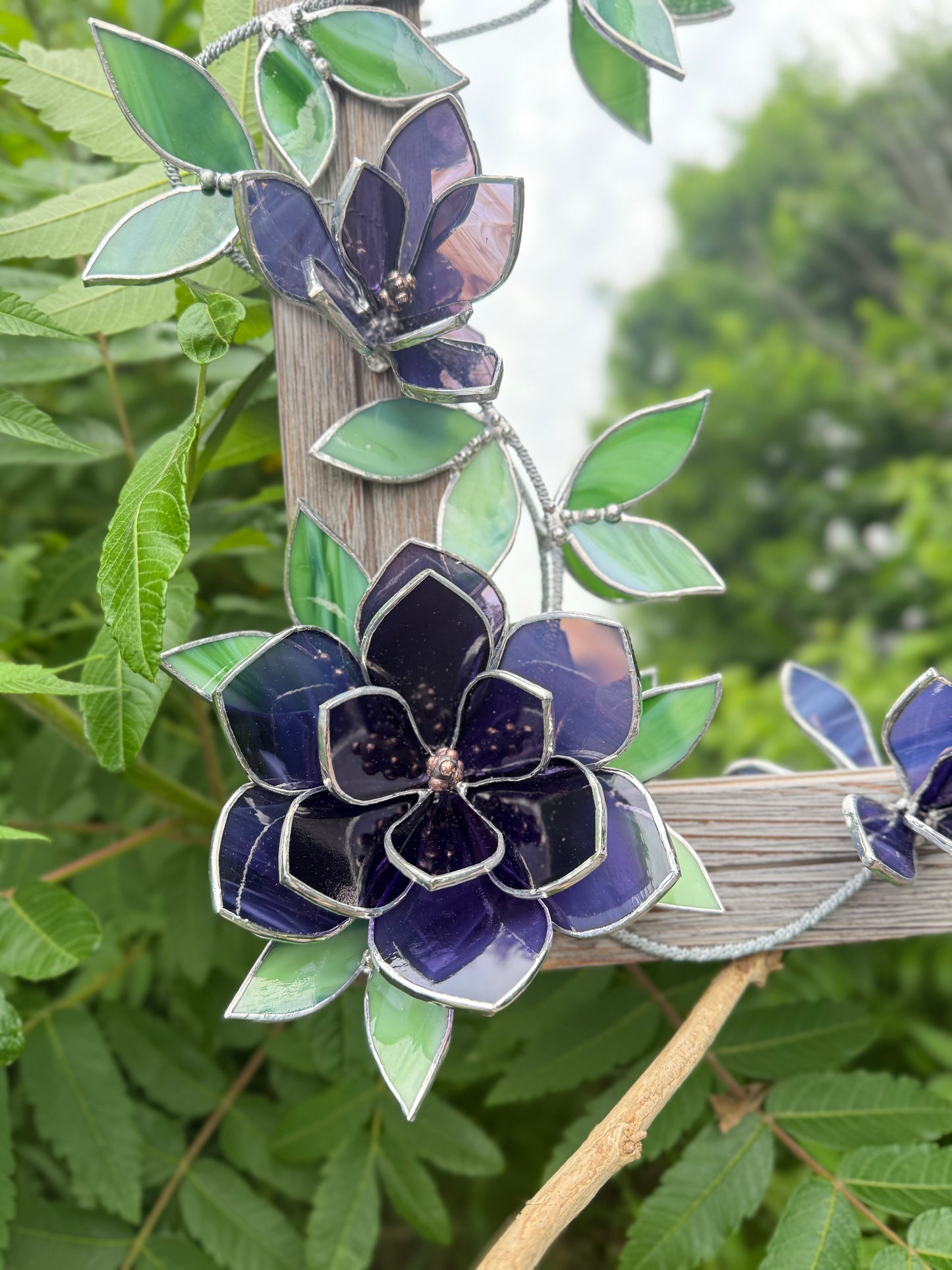 " . Amethyst translucent Magnolia Flower Mirror, Stained glass Wedding Wall Decor Christmas gift, Suncatcher