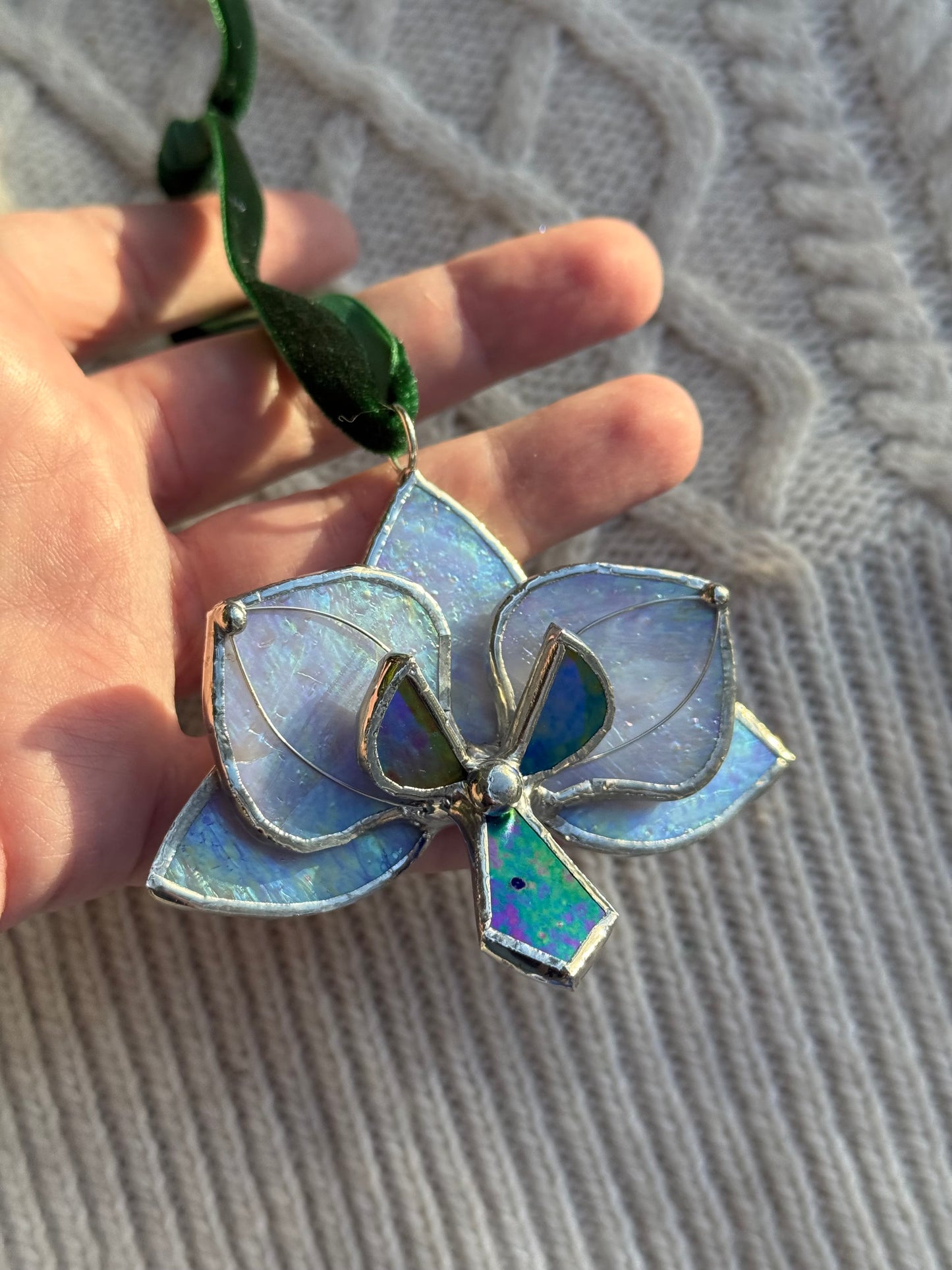 " . Orchid flower Lavender irid, Stained glass Decorative ORNAMENT, Christmas decoration, Suncatcher