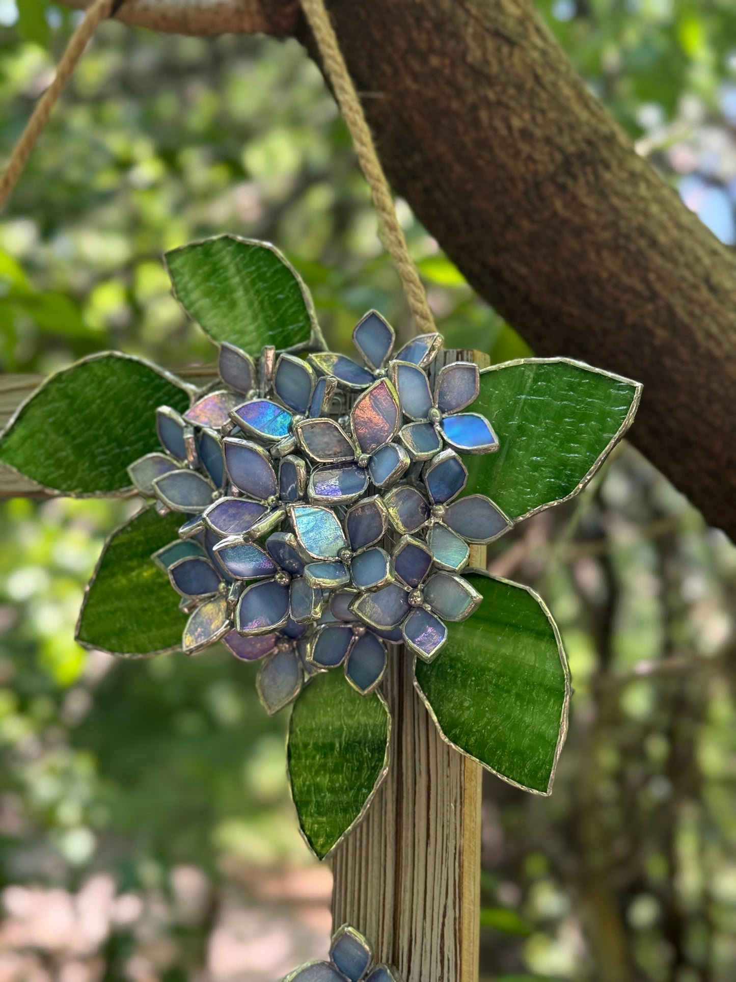 " . Amethyst Blue lavender iridescent Hydrangea Flower Mirror, Stained glass Wedding Wall Decor, Christmas gift, Suncatcher