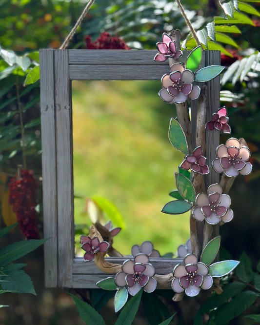 " .Beautiful Sakura Flower Mirror, Cherry blossom, Stained glass Wedding Wall Decor, Christmas gift, Suncatcher, available