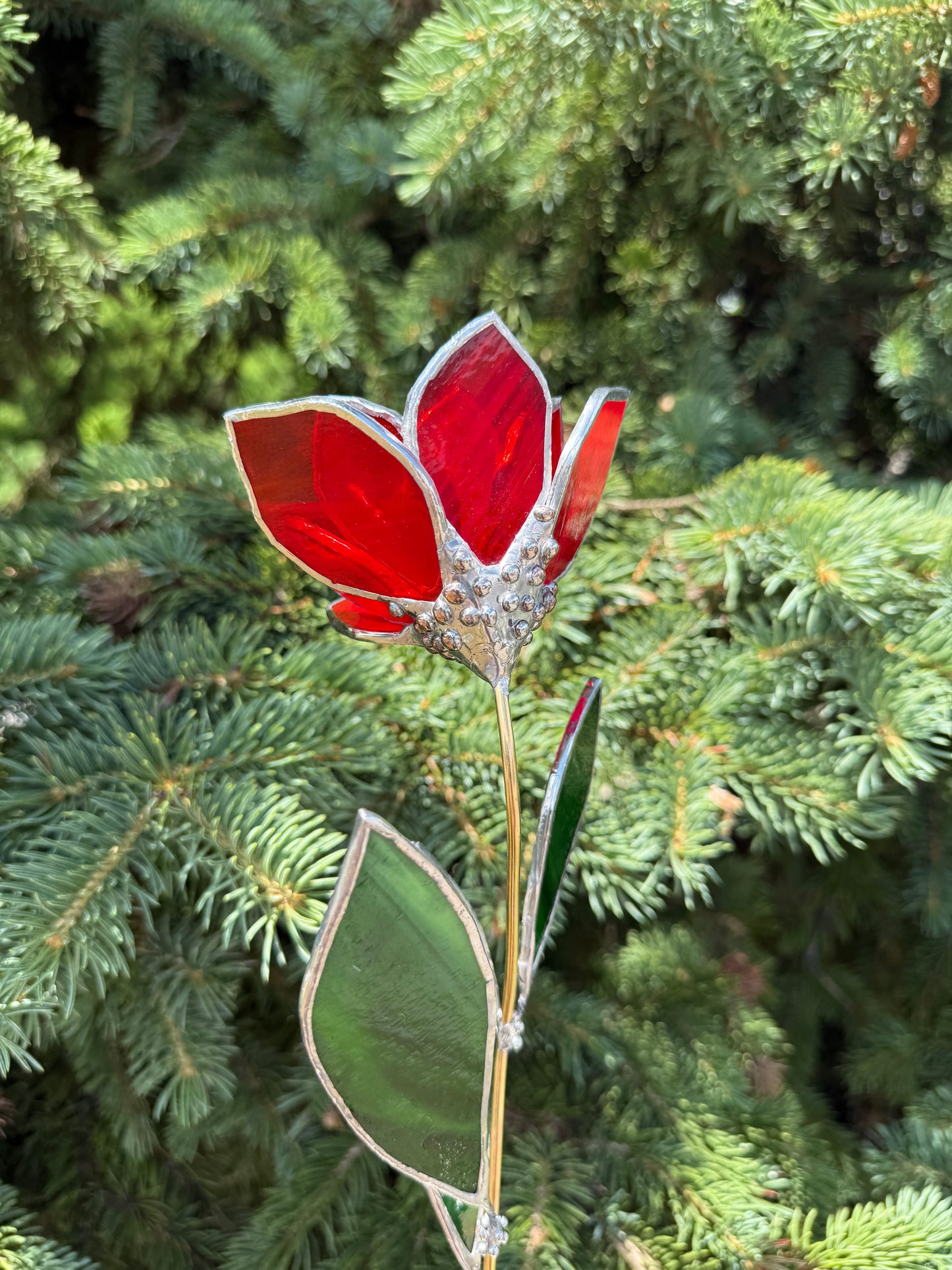 " . Ruby Red Tulip" Stained glass tropical flower Suncatcher 3D, Table plant cactus Home wedding decor, Christmas gift