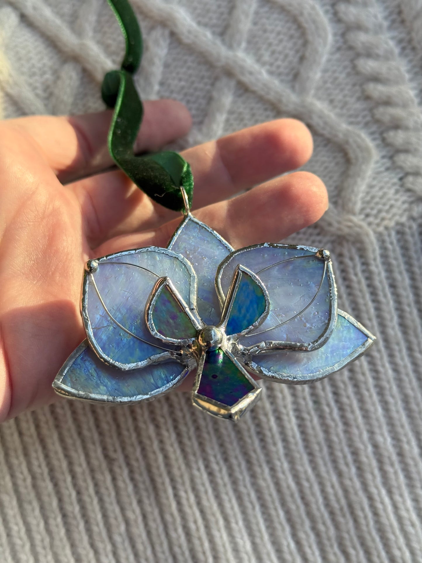" . Orchid flower Lavender irid, Stained glass Decorative ORNAMENT, Christmas decoration, Suncatcher