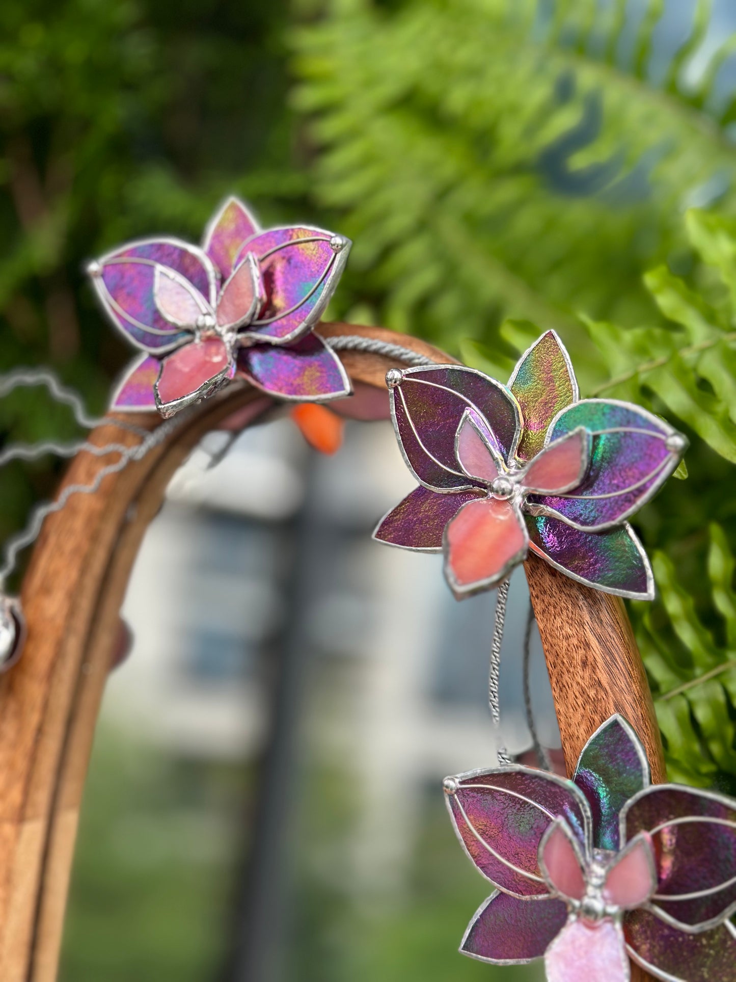 " .Butterfly Mauve iridescent Orchid Mirror”, Stained glass flower Wall decor, Suncatcher, Home wedding Decor, Christmas gift