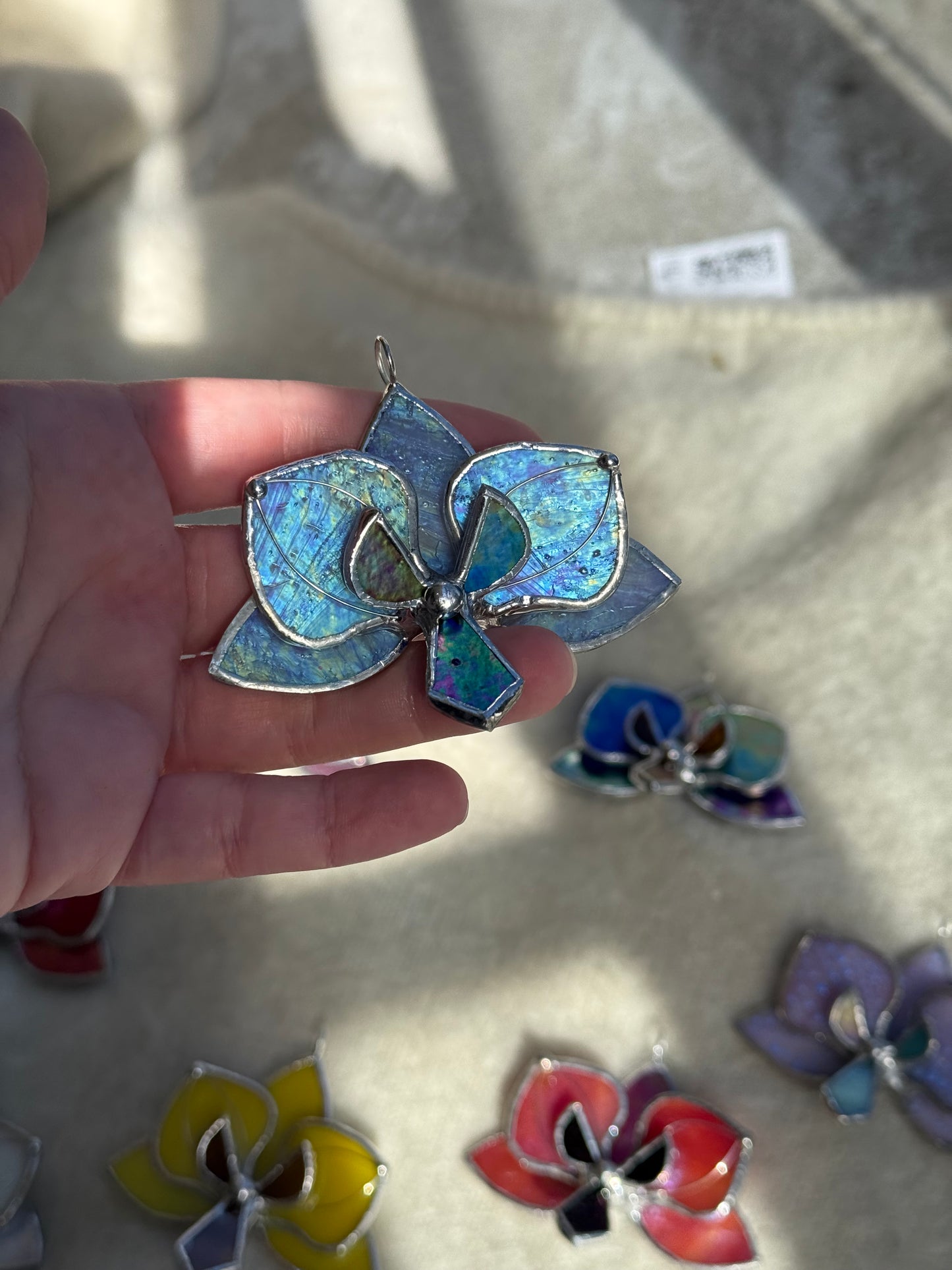 " . Orchid flower Lavender irid, Stained glass Decorative ORNAMENT, Christmas decoration, Suncatcher