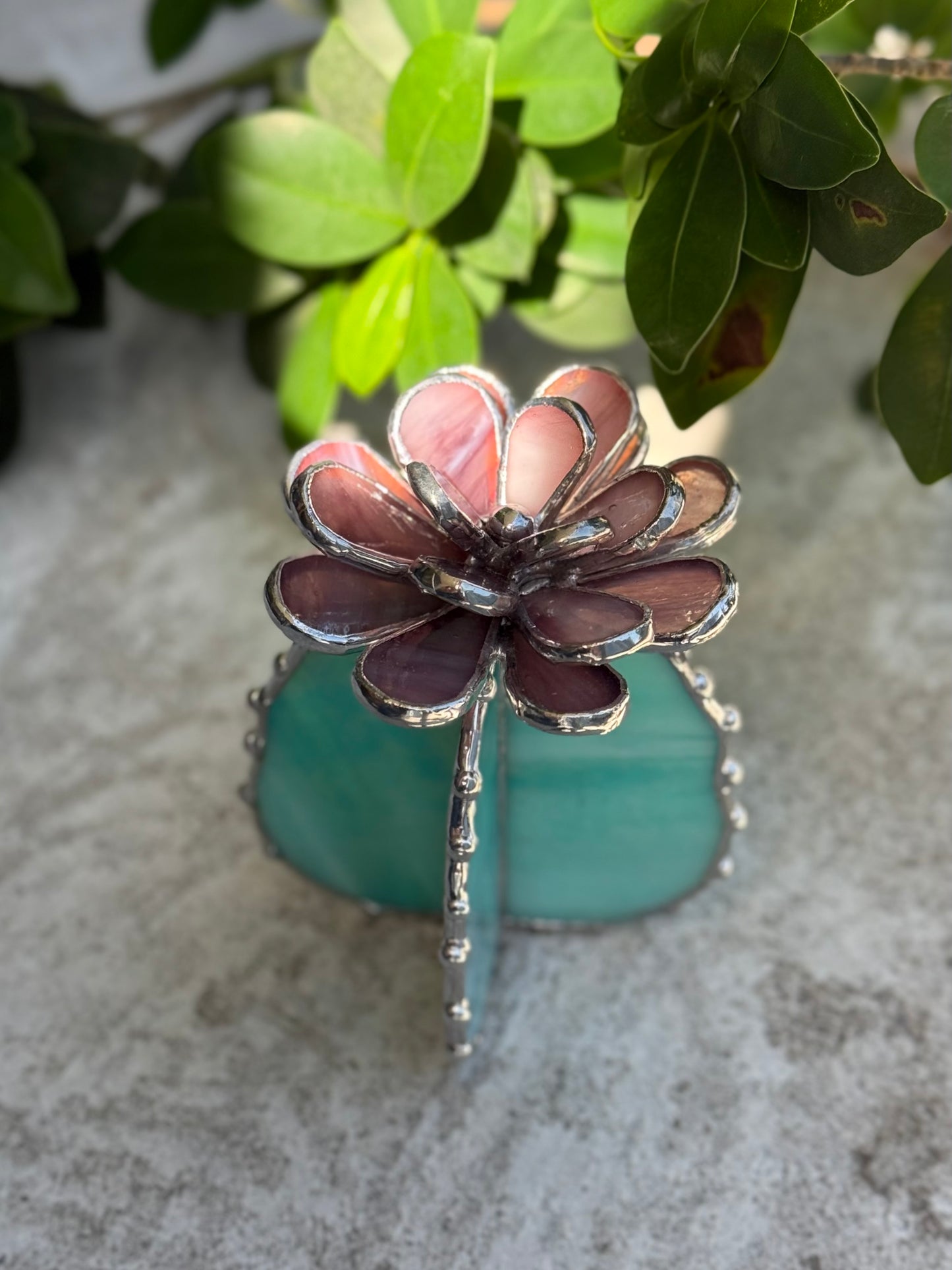 "Cactus XL Purple Turquoise Iridescent", Stained glass Succulent 3D, Cacti, house plant for flower pot, Sun catcher, glass art