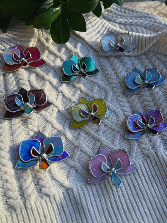 " .  CHOOSE COLOR Orchid Flower Christmas ornament, Stained glass Holiday decor, Handmade art plant