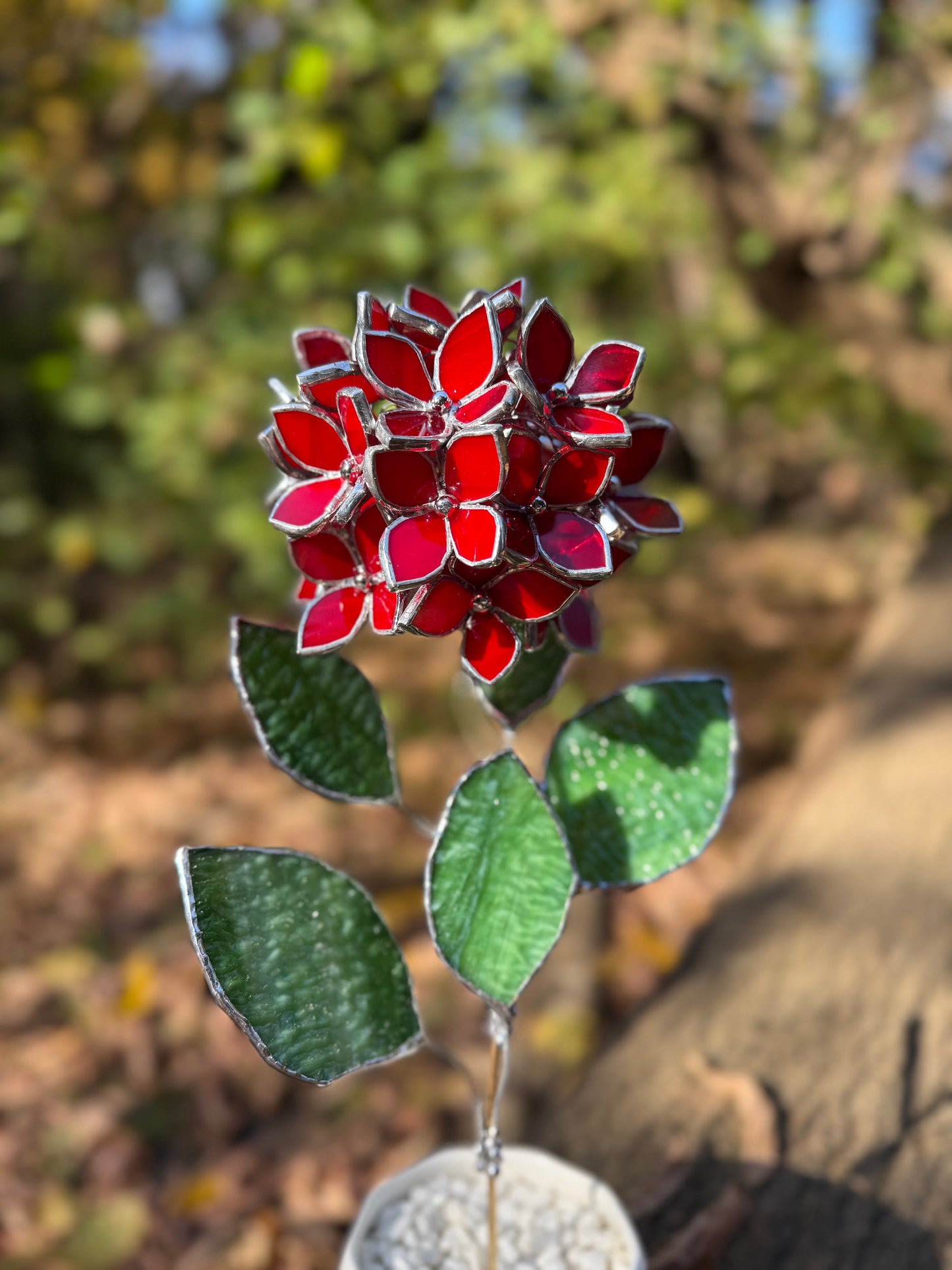 " . CHOOSE COLOR Hydrangea with pot”, Stained glass tropical flower 3D, Sun catcher, Table plant, Garden stick, Outdoor and gardening decor