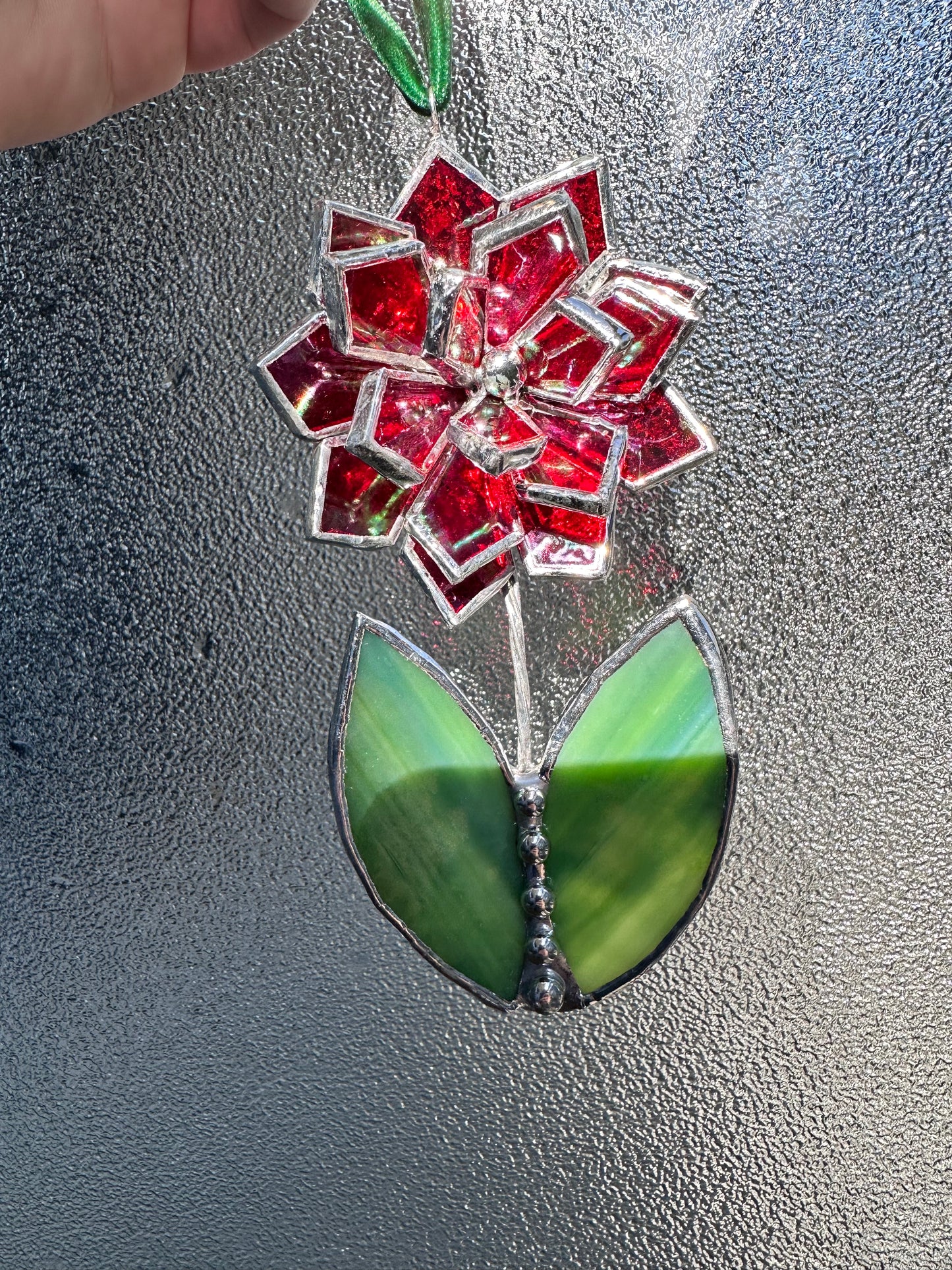 " . Christmas tree ornaments Flower Mix of 3, 5. Stained glass Wall window decor, holiday decorations, lights