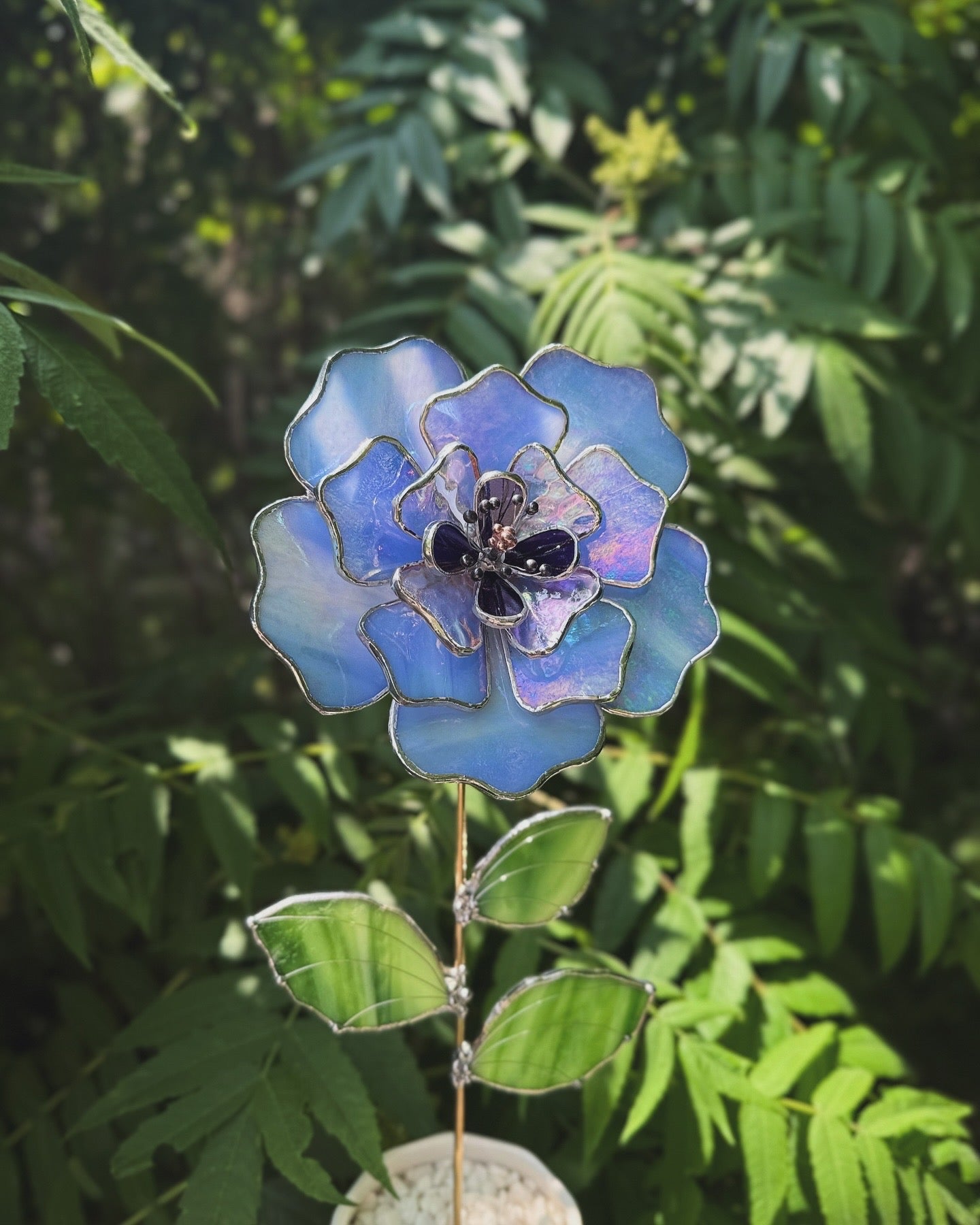 " . Blue lavender Peony Iridescent" Stained glass tropical flower 3D, Sun catcher, Table plant, Garden stake, wedding decor, Christmas gift, available new