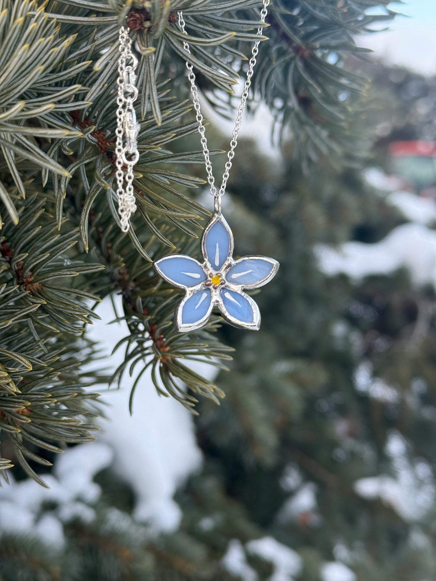 " . CHOOSE COLOR Necklace Stained glass Forget Me Not flower, Modern art, jewelry