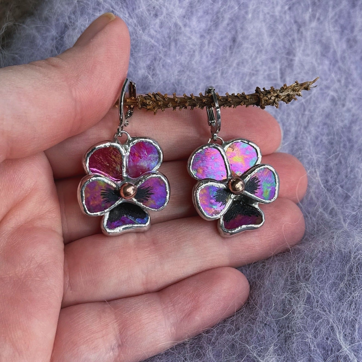 " . CHOOSE COLOR “EARRINGS Pansy flower” Stained glass tropical flower 3D, art jewelry