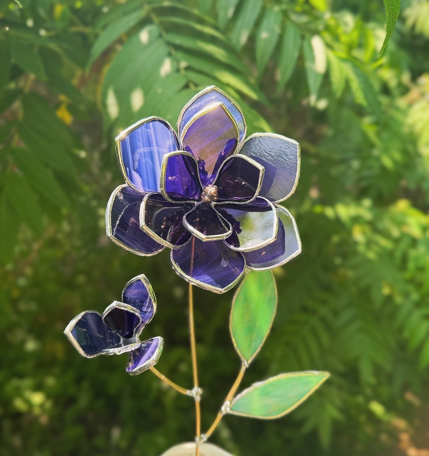 " . Amethyst Magnolia flower with a bud", Stained glass tropical flower 3D, Sun catcher, Table plant decor, wedding Christmas gift