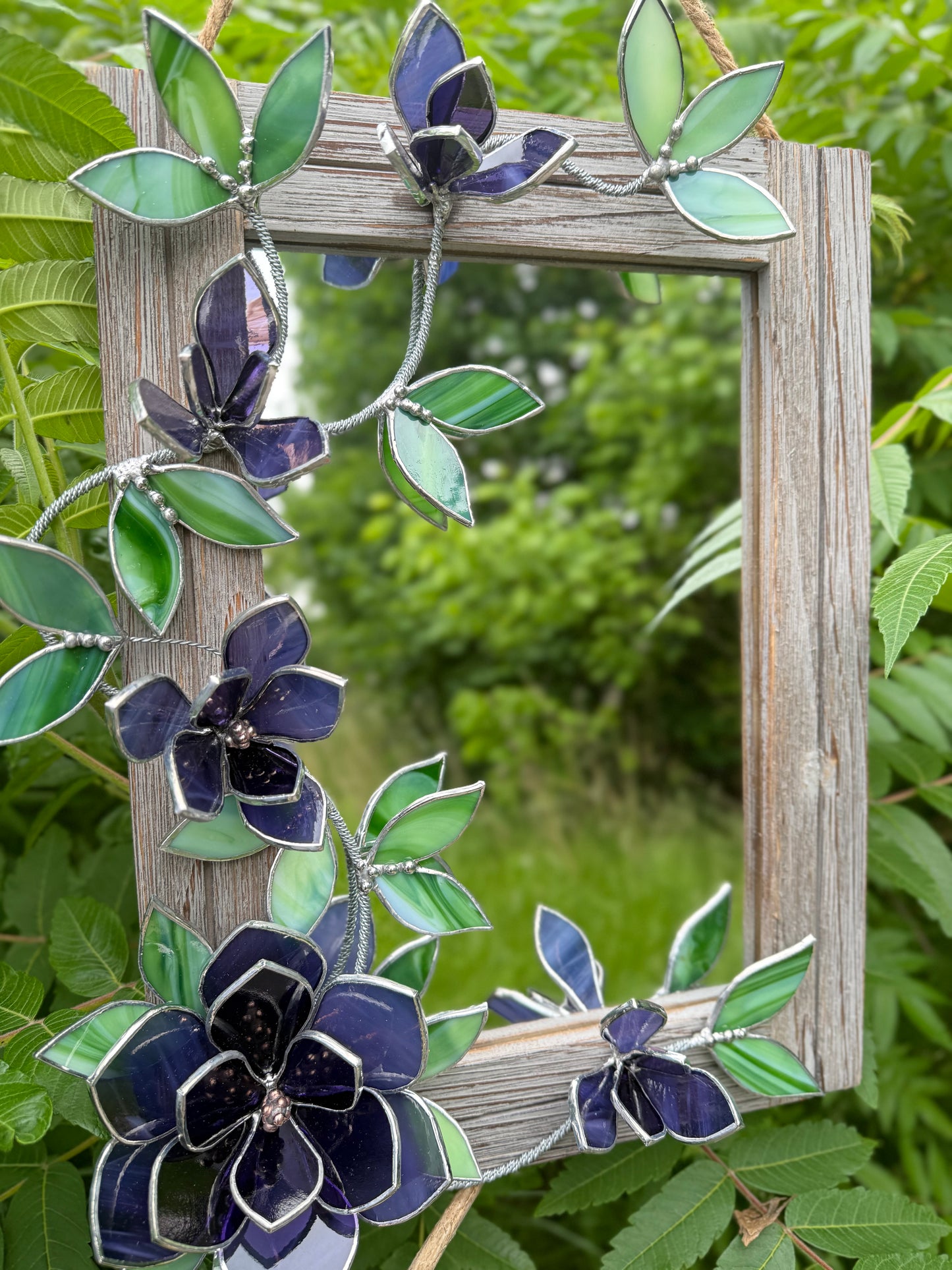 " . Amethyst translucent Magnolia Flower Mirror, Stained glass Wedding Wall Decor Christmas gift, Suncatcher